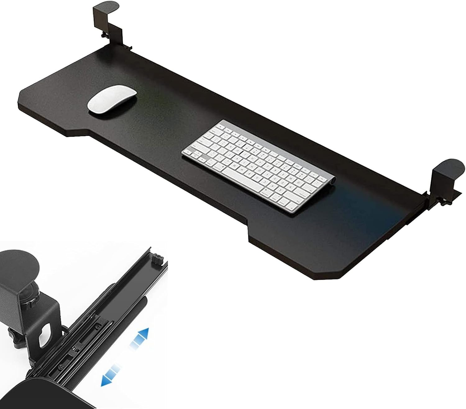 Under Desk Keyboard Tray Drawer Extender Computer Elbow Arm Support Platform Stand Sliding Pull-Out Armrest Shelf Ergonomic Punch-Free Bracket with C Clamp,