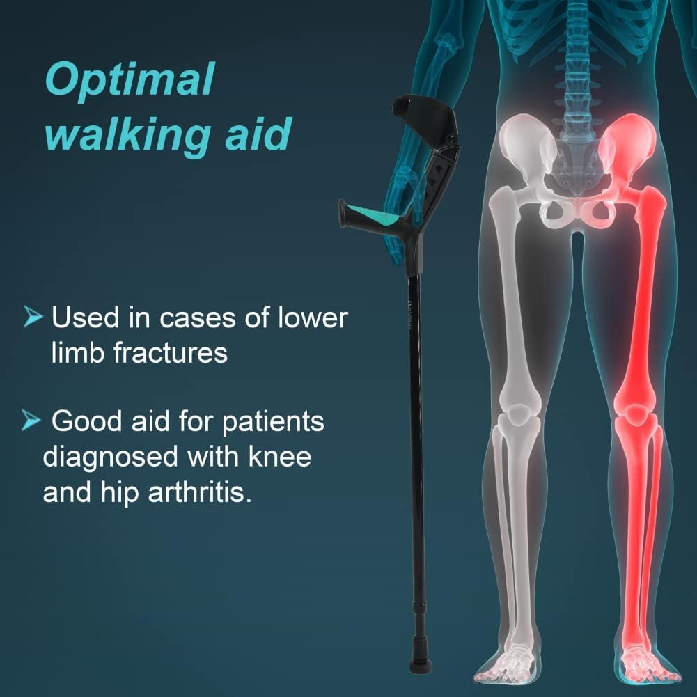 Adjustable Elbow Crutch, Universal Size, Ergonomic Mobility Support Aid for Adults, Black, 1 Unit