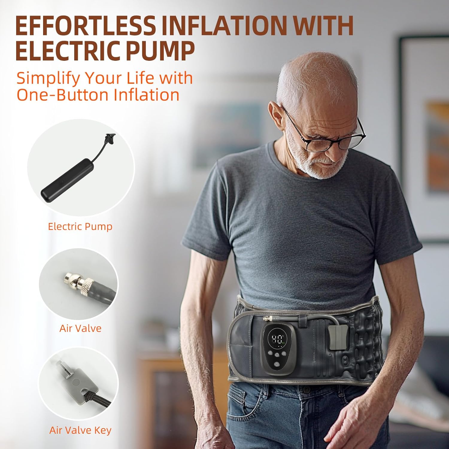 Red Light Therapy Decompression Back Belt with Heating, Vibration Massage & Electric Pump, Cordless Inflatable Back Brace for Lower Back Pain Relief, One Size Fits 29–49