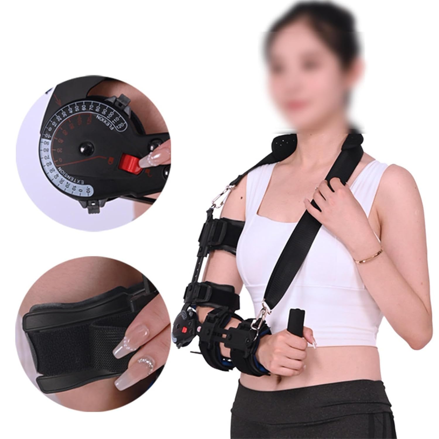 PopieL Hinged Rom Elbow Brace with Adjustable Chuck, Elbow Joint Fixed Brace for Arm Injury Recovery, Forearm Elbow Support Sling for Elbow Fracture and Ligament Instability Injury,right