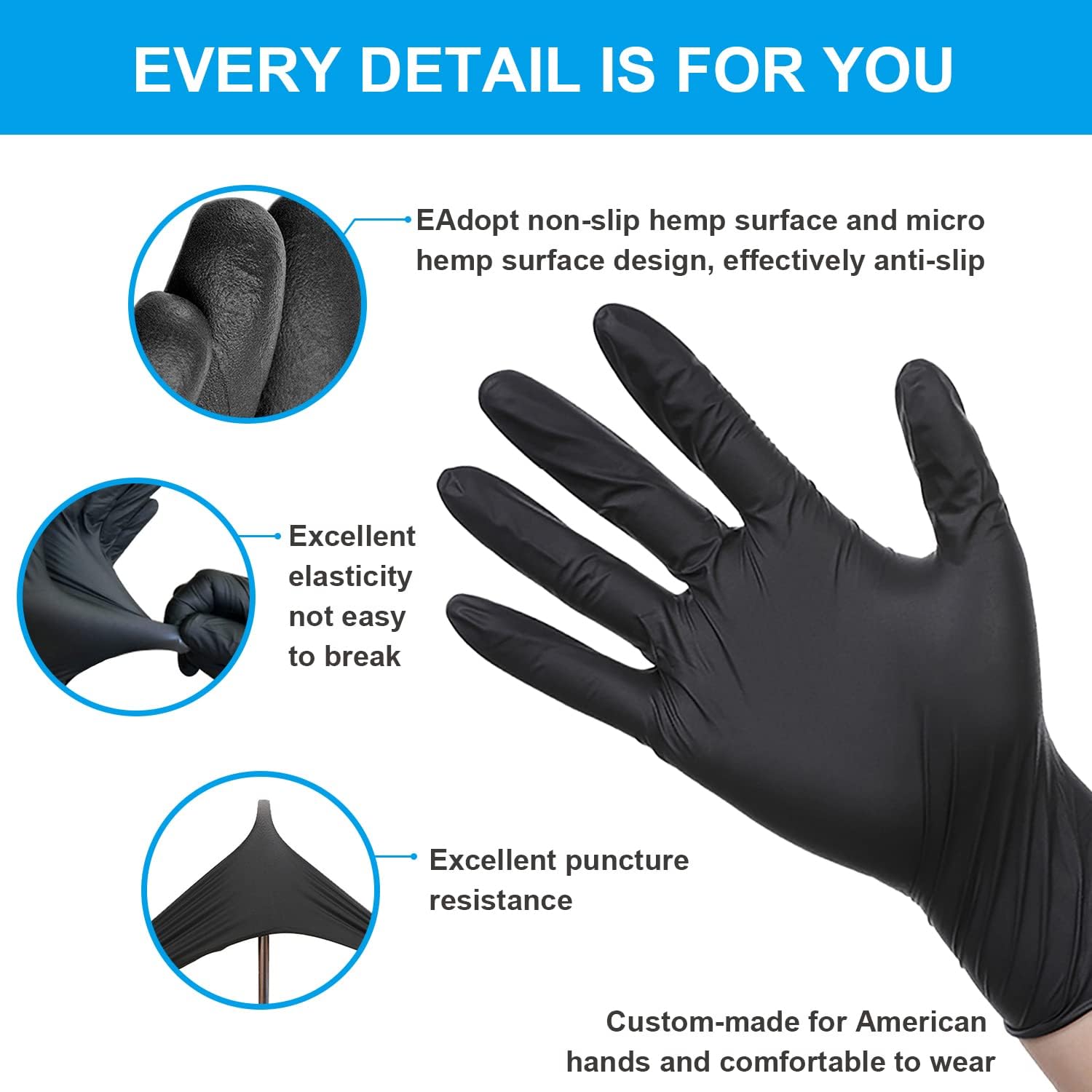 FINITEX Black Nitrile Disposable Medical Exam Gloves - 100/1000 PCS 6.3mil Powder-Free Latex-Free Food Gloves