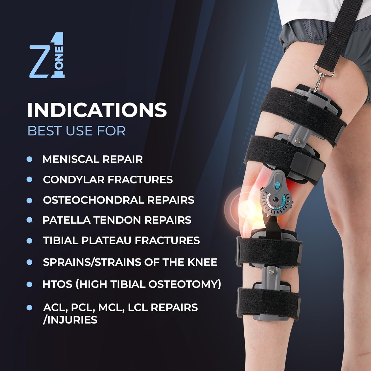 Z1 K9 Eco Hinged ROM Knee Brace - Post Op Immobilizer Leg Brace for Recovery Stabilization, ACL, MCL, PCL Injury, Meniscus Tear - Adjustable Orthopedic Patella Support After Surgery For Women & Men