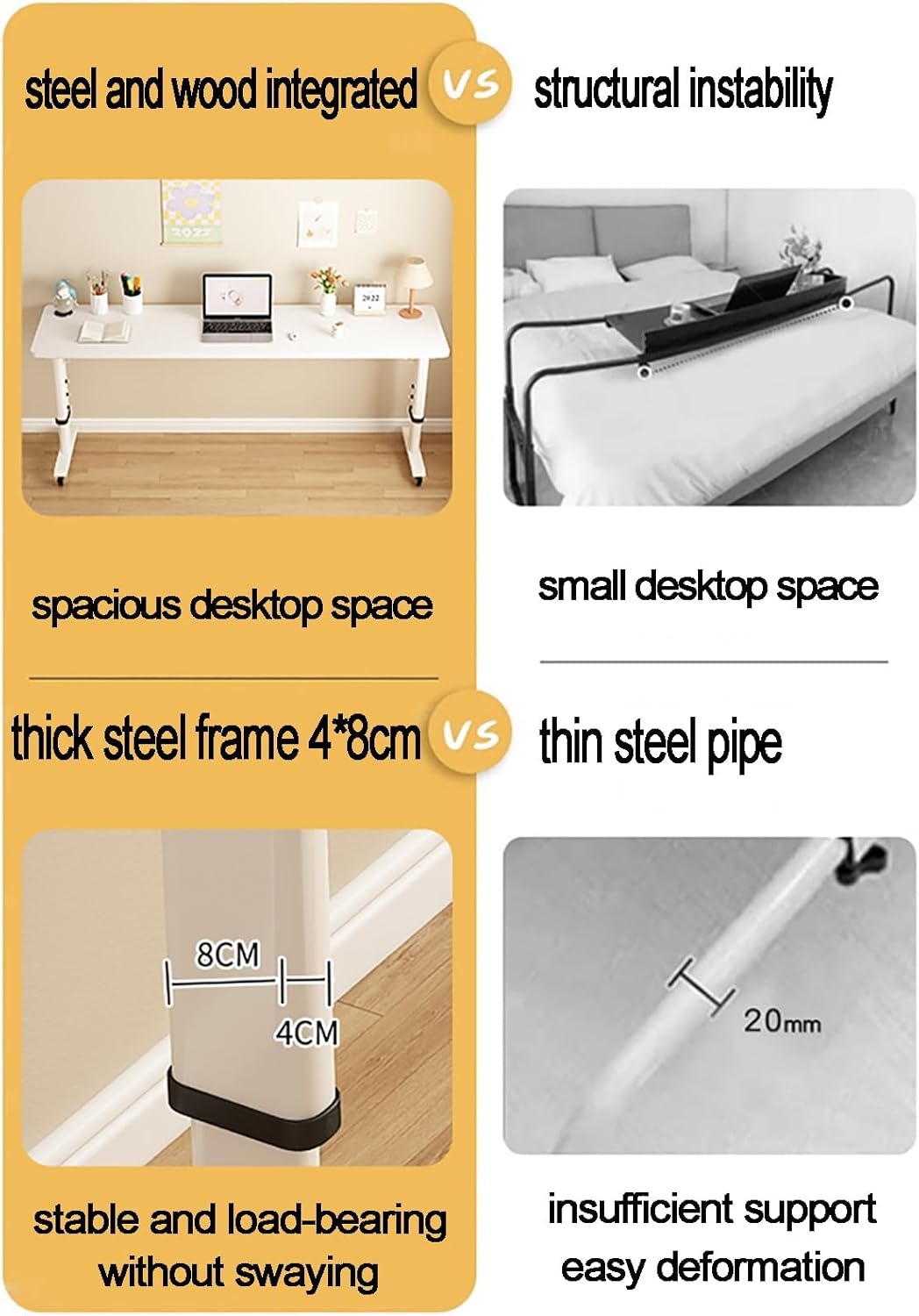 Overbed Table Adjustable Height Overbed Table with Wheels for Hospital and Home Use,Dark Walnut-120 * 50cm