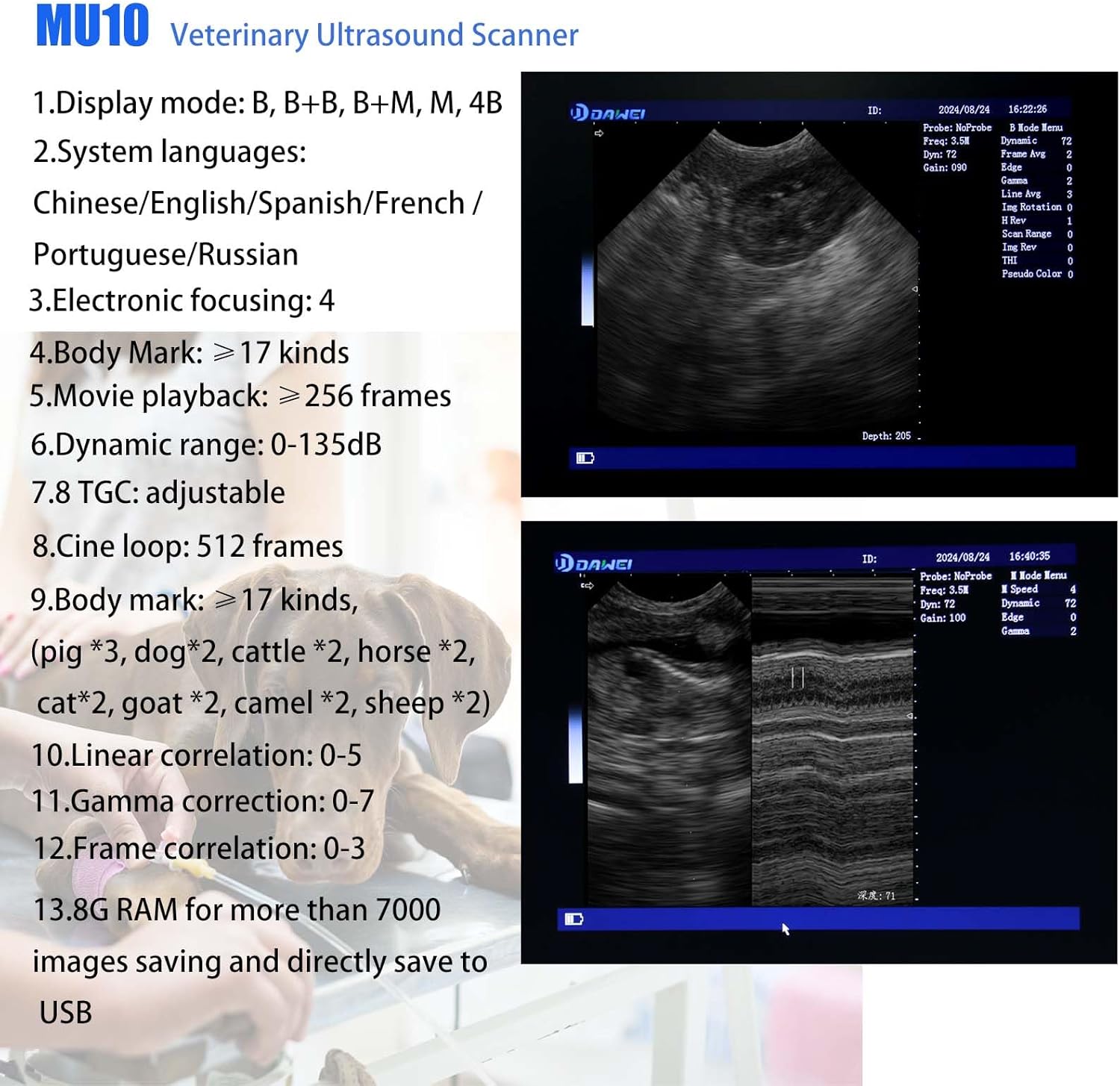 Veterinary Ultrasound Scanner Laptop Ultrasound Machine with 3.5Mhz Convex Probe for Animals Dog,Goat,Pig,Sheep use