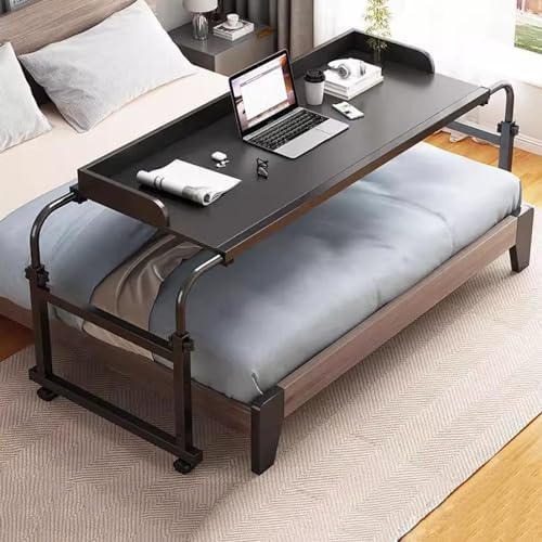 Overbed Table Computer Workstation，Over Bed Desk Height Adjustable 65-95cm Food Tray Desk Medical Table with Wheels Standing Over Bed Table King Size(Color:Black)