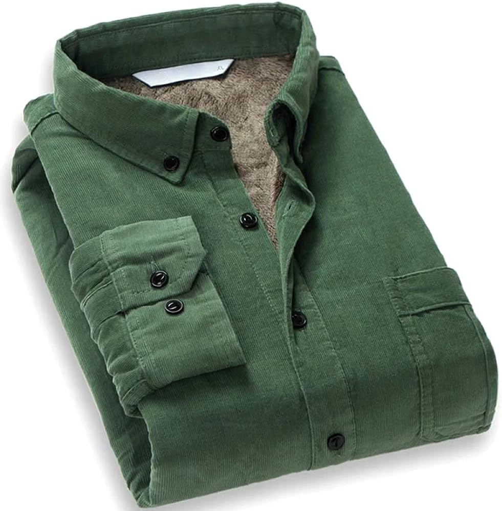 Hndudnff Men's Workwear Shirt Jacket Thermal Lined Corduroy Heavyweight Button Front Insulated Overshirt