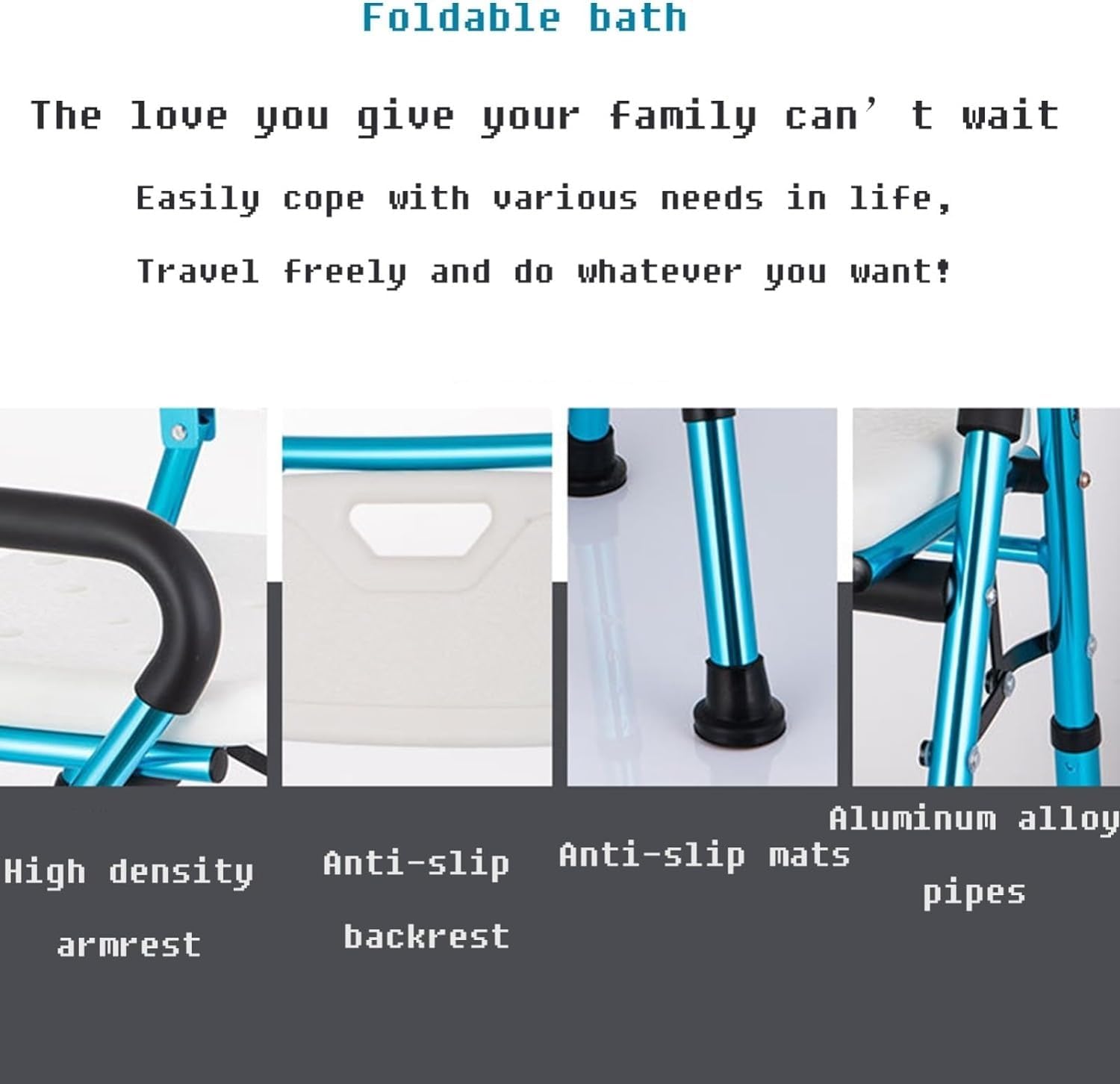 Shower Chair-5 in 1 Bath Stools Folding Walker with Arms and Back Stand Up Aid Toilet Safety Rails Adjustable Height Shower Stool,Supports Up to 330Lbs