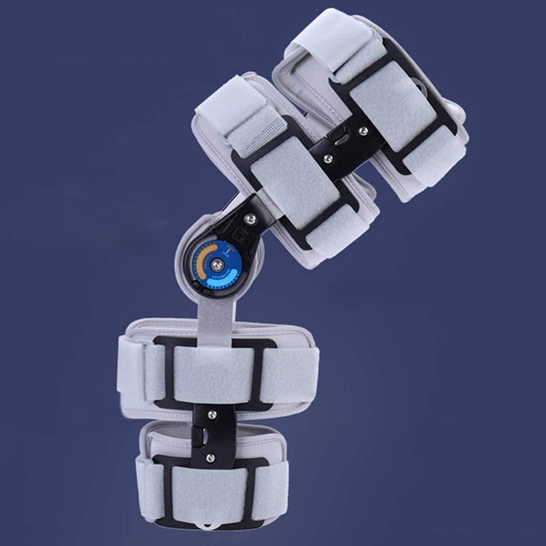 Adjustable Hinged ROM Knee Brace with Strap, Post Op Patella Injury Immobilizer Brace Orthopedic Guard Protector for Left Leg and Right Leg,Grey