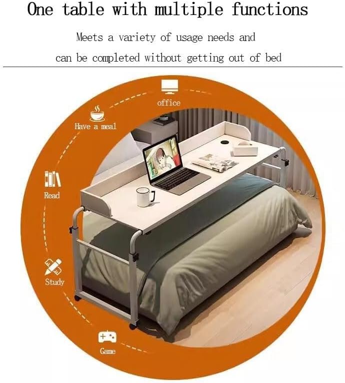 Overbed Overbed Desk Height Adjustable,Food Tray Desk Rolling Medical Table Mobile Height and Length Adjustable Computer Desk Laptop Cart Overbed Table with Wheels Rolling Bed Bar Table