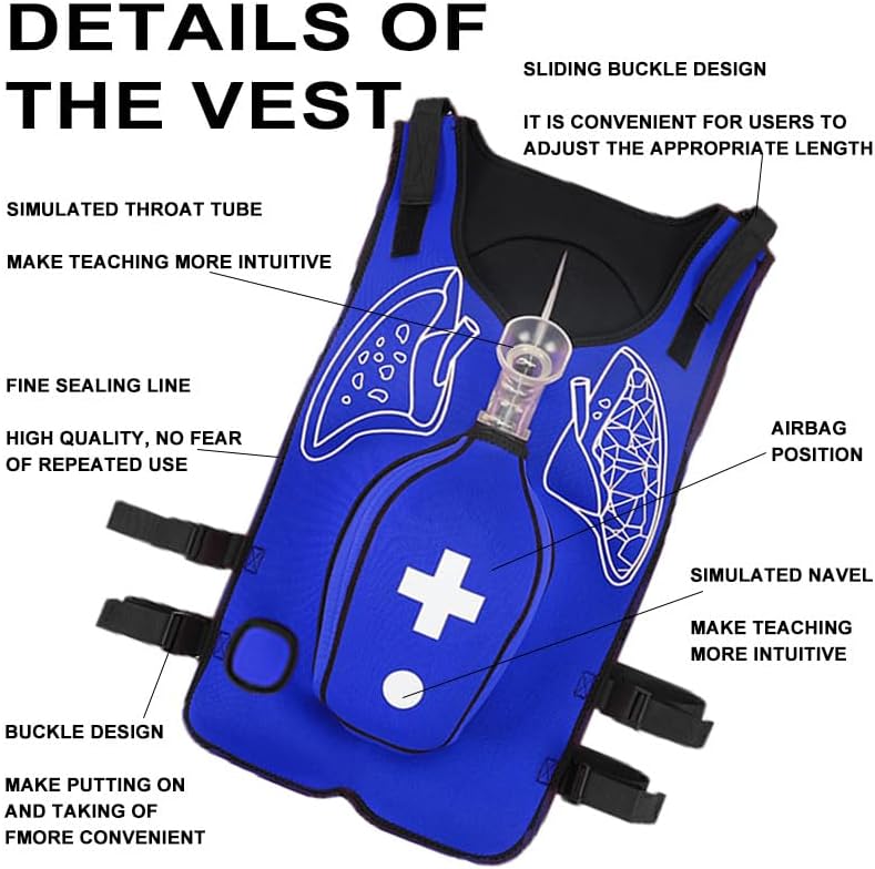 Anti Choking Obstruction Trainer Vest, Airway Obstruction Simulation Training Wearing Vest, Adjustable Shoulder Straps and Waist Belt, for Nurse Blue