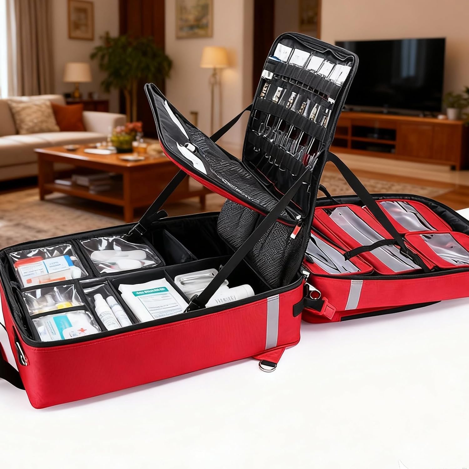 Rolling Medical Bag with Wheels - Large Empty First Aid Kit on Detachable Trolley, Portable Nurse & Doctor Bag with Removable Dividers & Compartments for EMT, EMS, Home Health Care