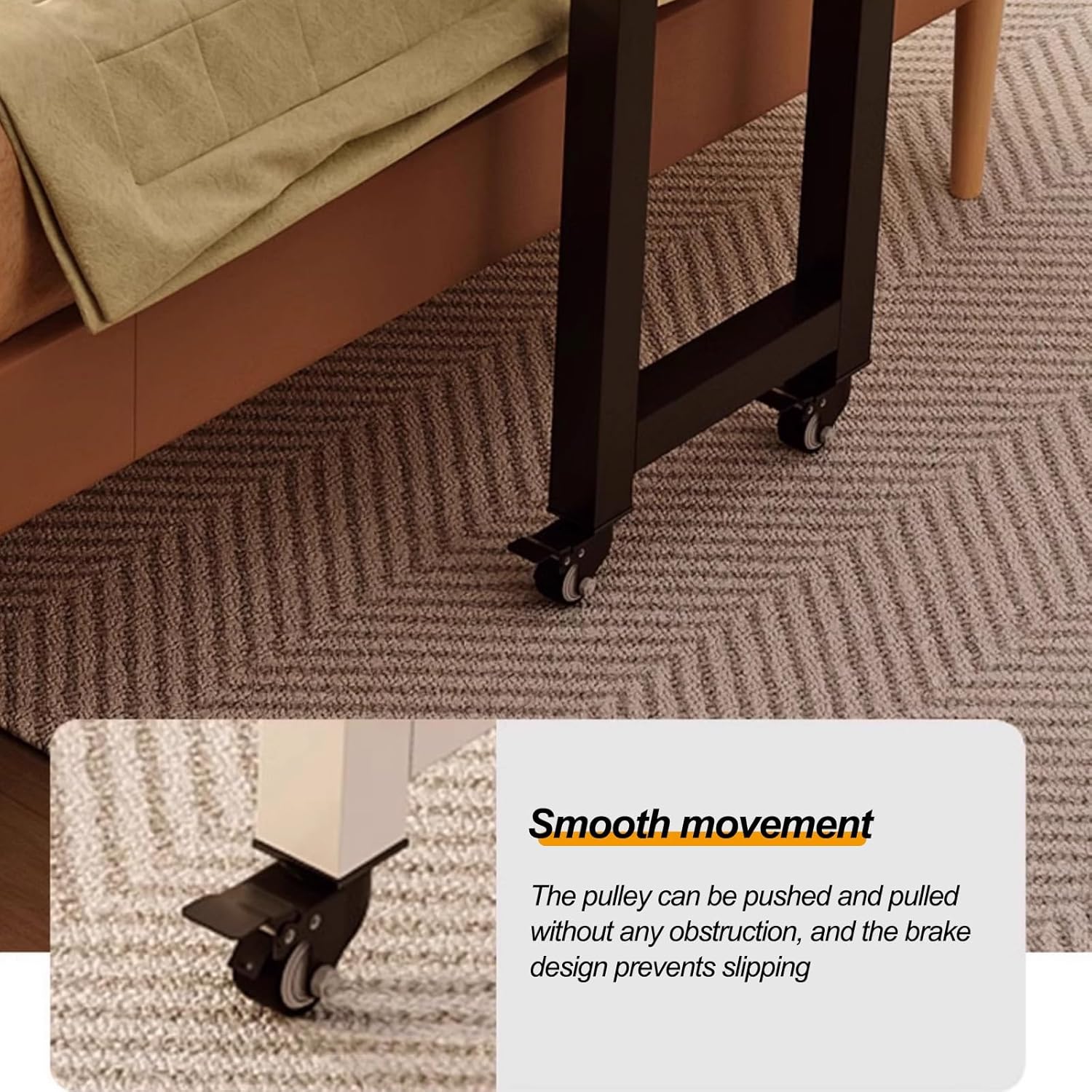 Mobile Overbed Table with Wheels, Heavy Duty Metal Leg Laptop Desk for Hospital and Home Use