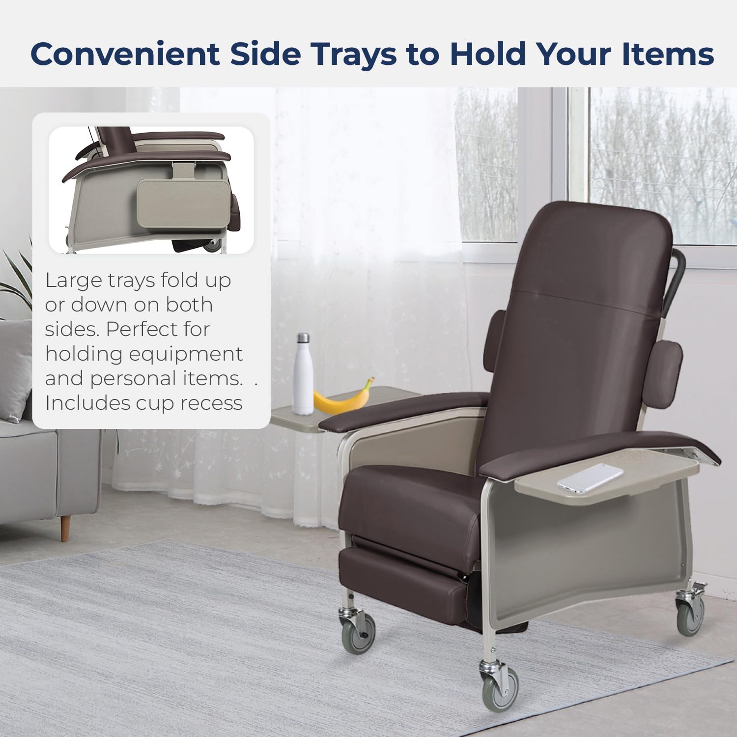 Drive Medical 4 Position Clinical Care Geri Chair Recliner, Reclining Padded Chair with Armrests, Chocolate