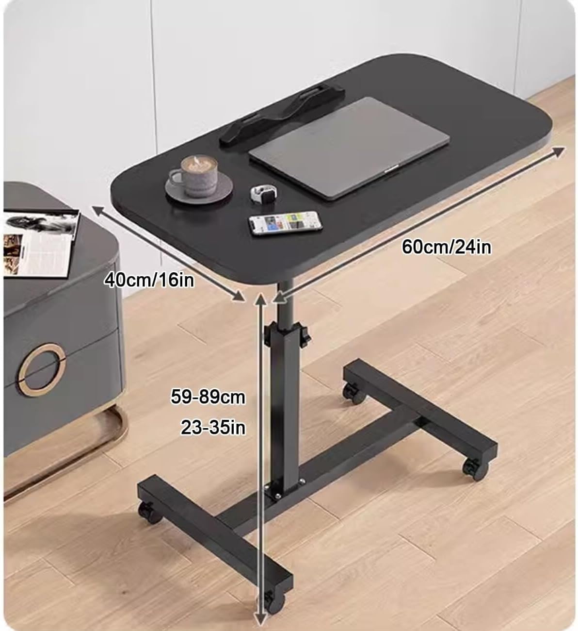 Mobile Overbed Table with Wheels, Adjustable C-Shaped Side Table, Hospital Bed Table Laptop Desk, Rolling Tray Table with Foldable Design, Height Adjustable, Sturdy, Easy Assembly