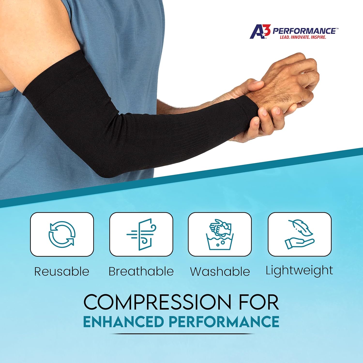 A3 Performance BODIMAX Compression Arm Sleeves - Compresses & Feels Good on Muscles; for Swimming, Basketball, Golf, Football
