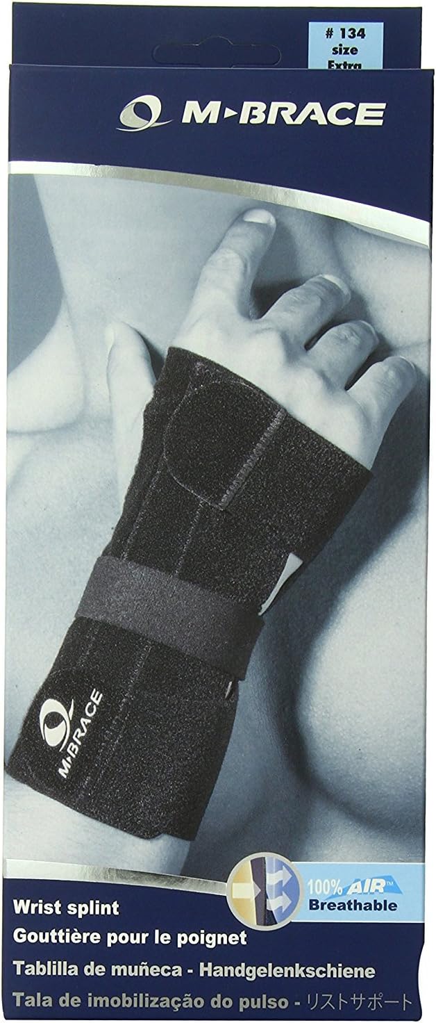 Wrist Splint, Black, Right Extra, Black, Carpal Tunnel Relief Brace Mbrace Air, Wrist Wraps, Wrist Bands, Wrist Support, Wrist Splint Easily Adjustable for Perfect Tension, Breathable