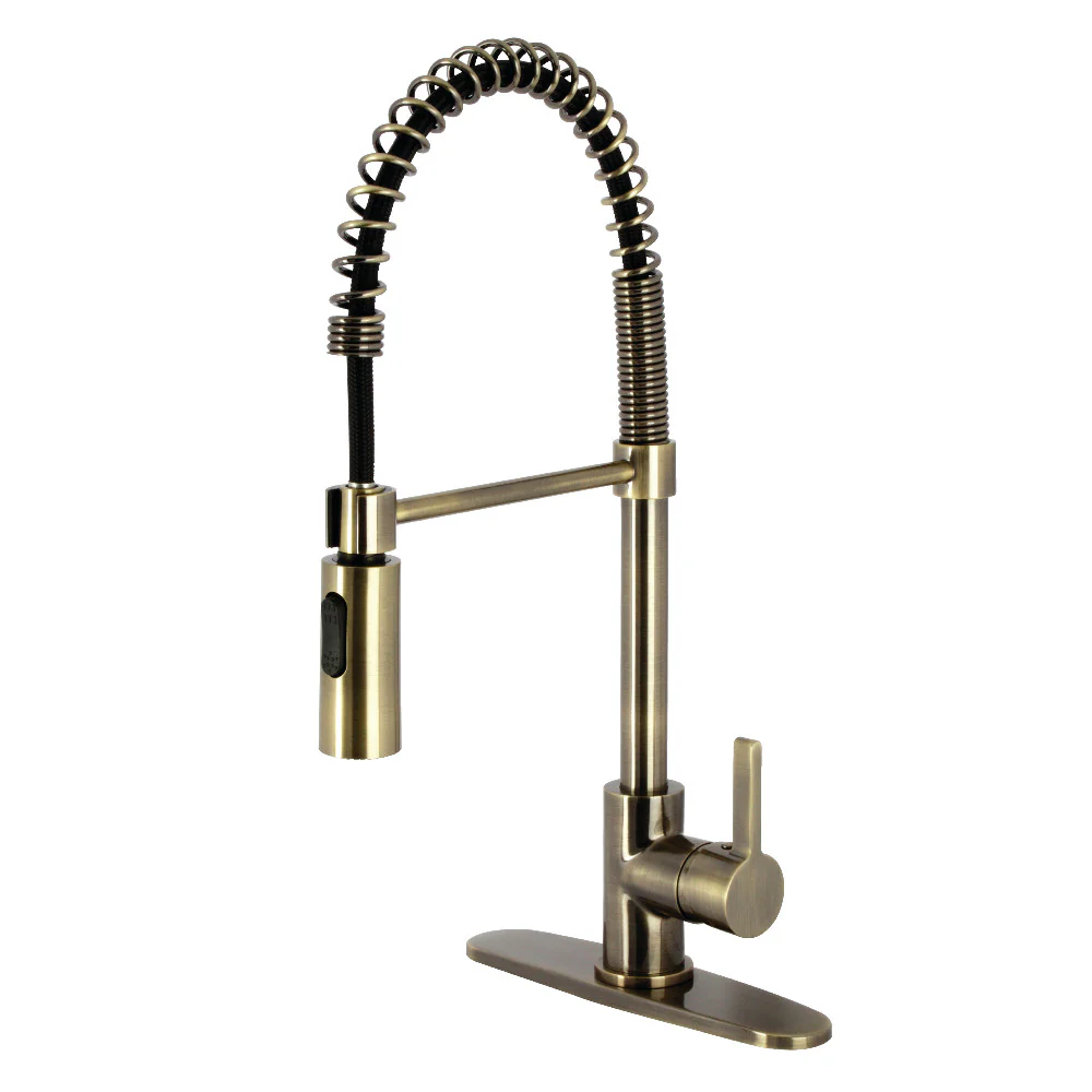 Kingston Brass Gourmetier Continental Single-Handle Deck-Mount Pre-Rinse Kitchen Faucet, Antique Brass (LS877CTLAB)