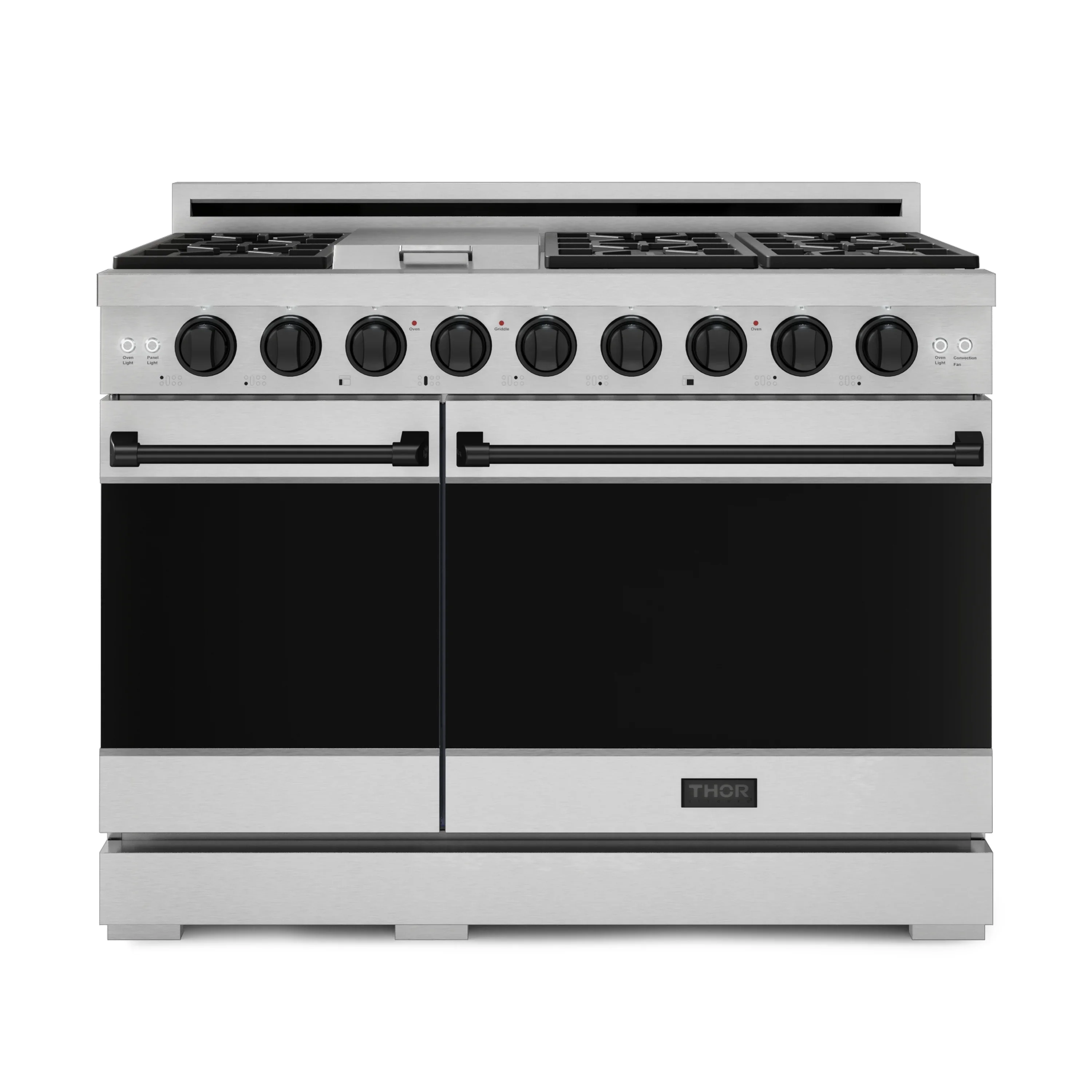 Gordon Ramsay by Thor Kitchen 48-Inch Professional Natural Gas Range with 6.8 Cu. Ft. Double Oven in Stainless Steel with Black Trim (RSG48E-BLK)