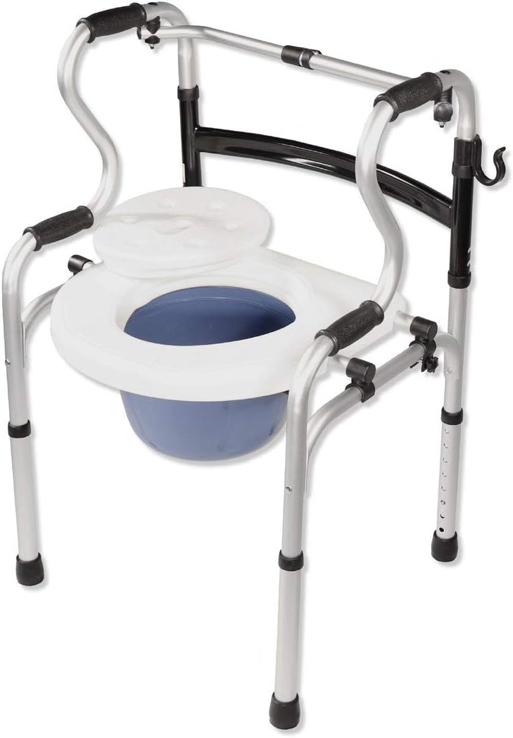 PCP Dual Folding 5-in-1 Bathroom Mobility & aid Commode Walker seat, Height Adjustable Daily Living aid, Regular