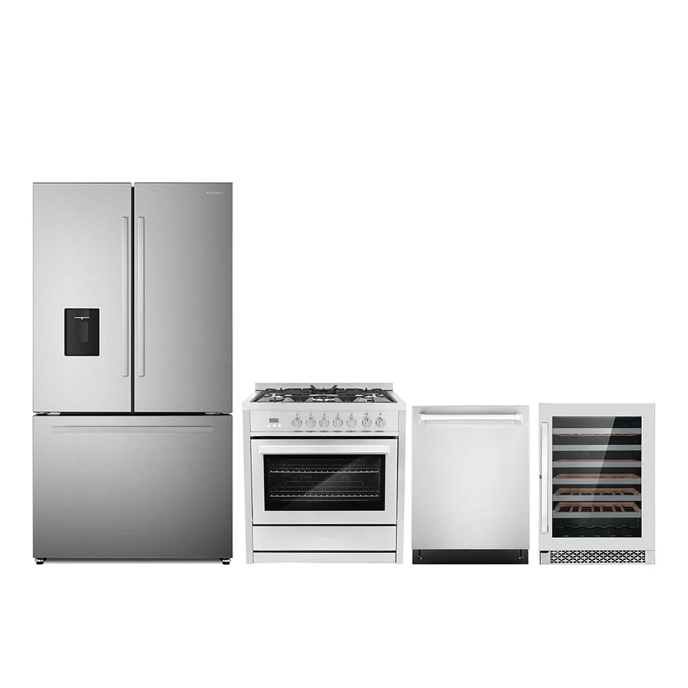 Cosmo 4-Piece Appliance Package - 36-Inch Dual Fuel Range, Wine Cooler, Dishwasher and Refrigerator with Water Dispenser in Stainless Steel (COS-4PKG-641)