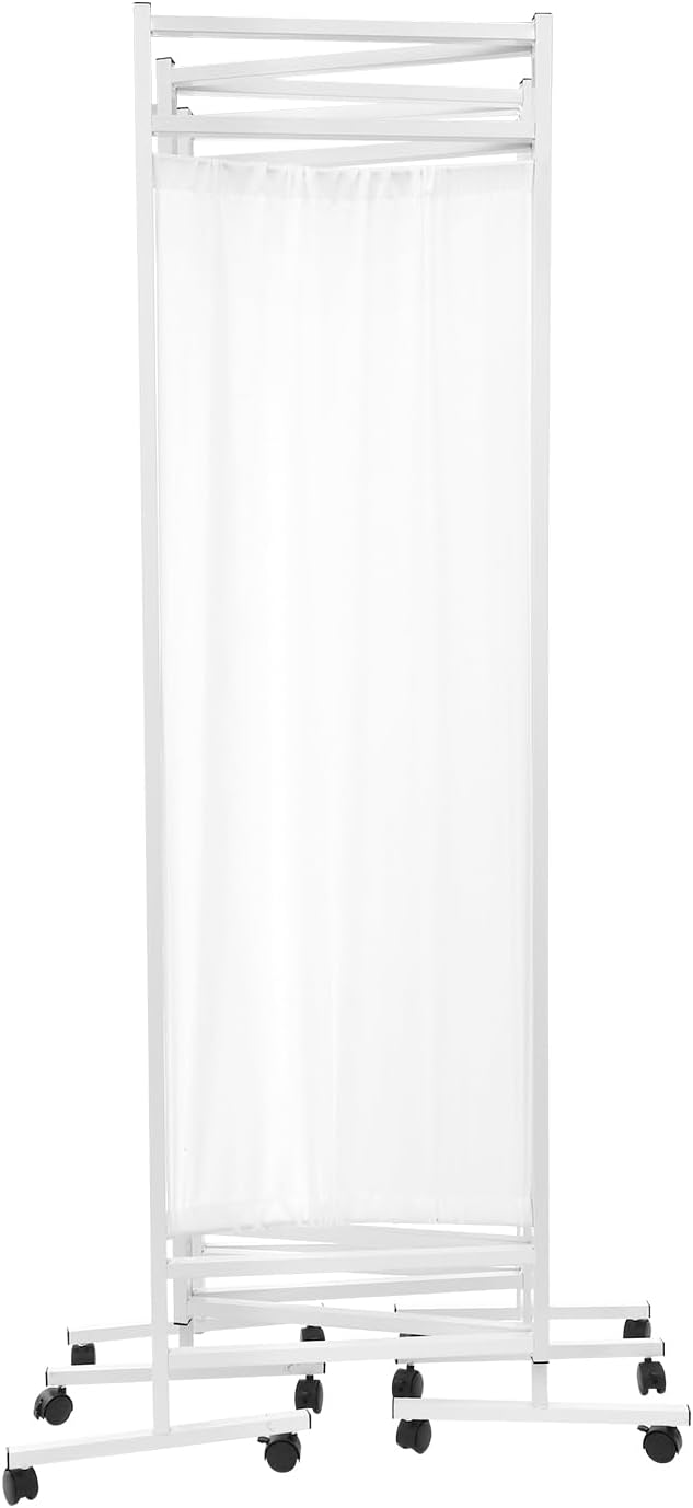 5-Panel Medical Privacy Screen, 8 X 6FT Folding Room Divider with Wheels, Freestanding Rolling Fabric Room Panel for Hospital, Beauty Salons (White)