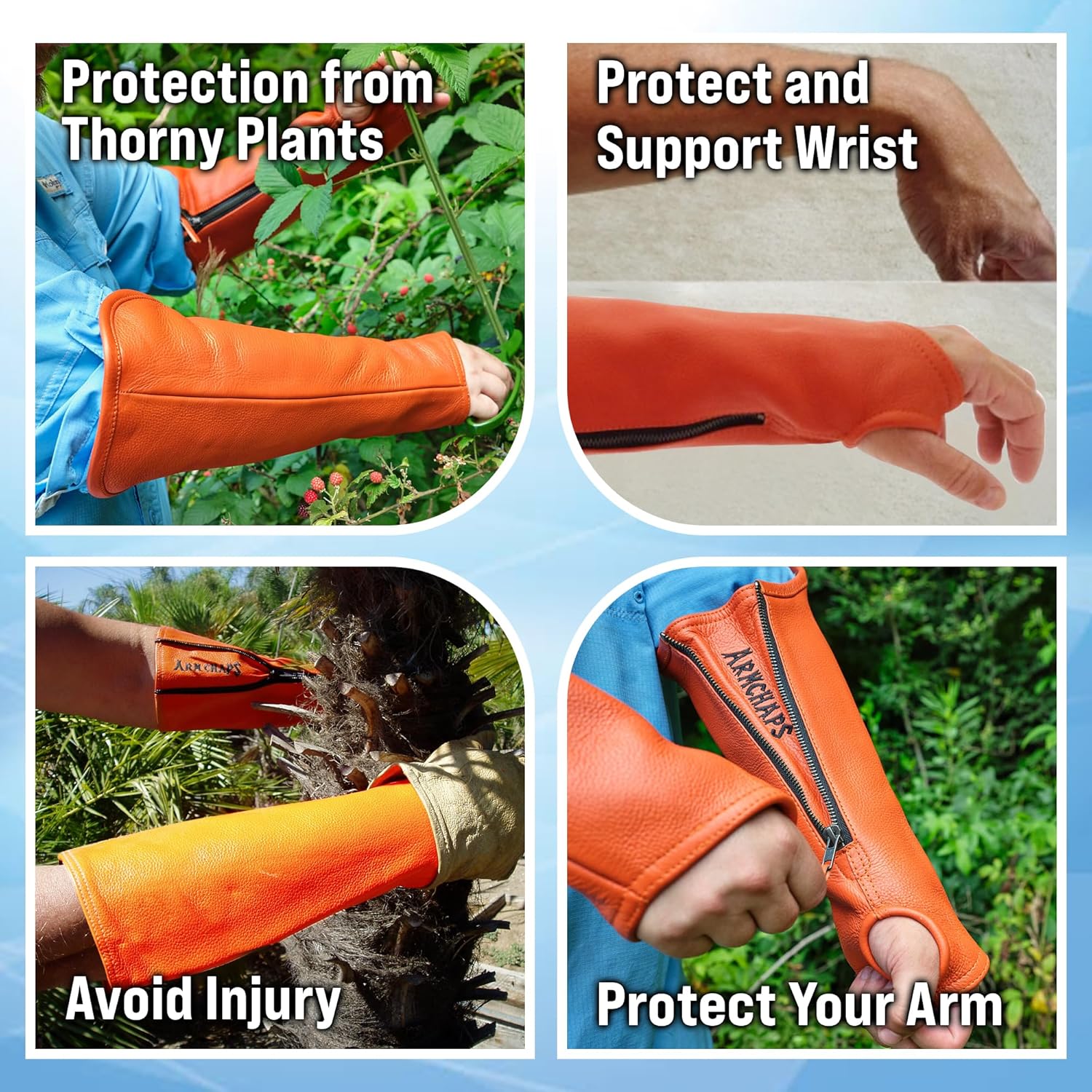 Arm Chaps Extended Elbow Leather Arm Guard - Arm Sleeve Protectors for Thin Skin and Bruising, Scratches & Cuts - Protective Arm Sleeve for Any Age- Left & Right Form-Fitting - Orange(1Pair/Large).