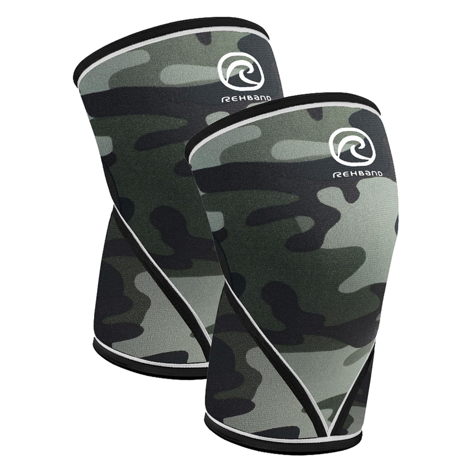 Rehband 7051 Classic 7mm V-Knee-Sleeve for Weightlifting, Competition Grade Powerlifting Knee Sleeve, Compression Sleeve for Crossfit, Squats, Gym, Colour:Camo - 1 Pair, Size:Medium