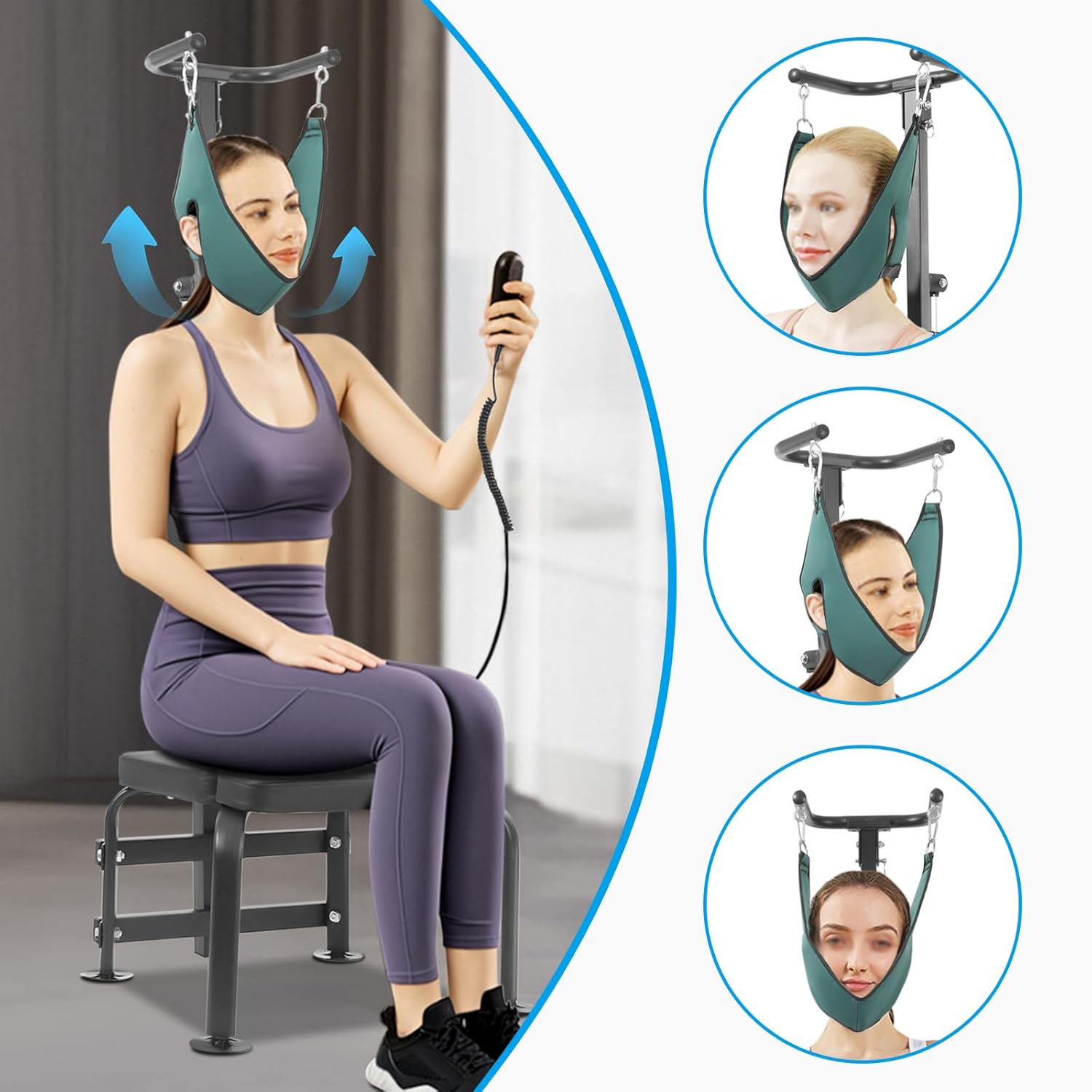 Cervical Traction Device, 6000N 55W Neck Stretcher Exerciser with Chair, Electric Neck Stretcher Cervical Traction for Home, Rehabilitation Centers, Sanatoriums, 7.87in Lifting Distance