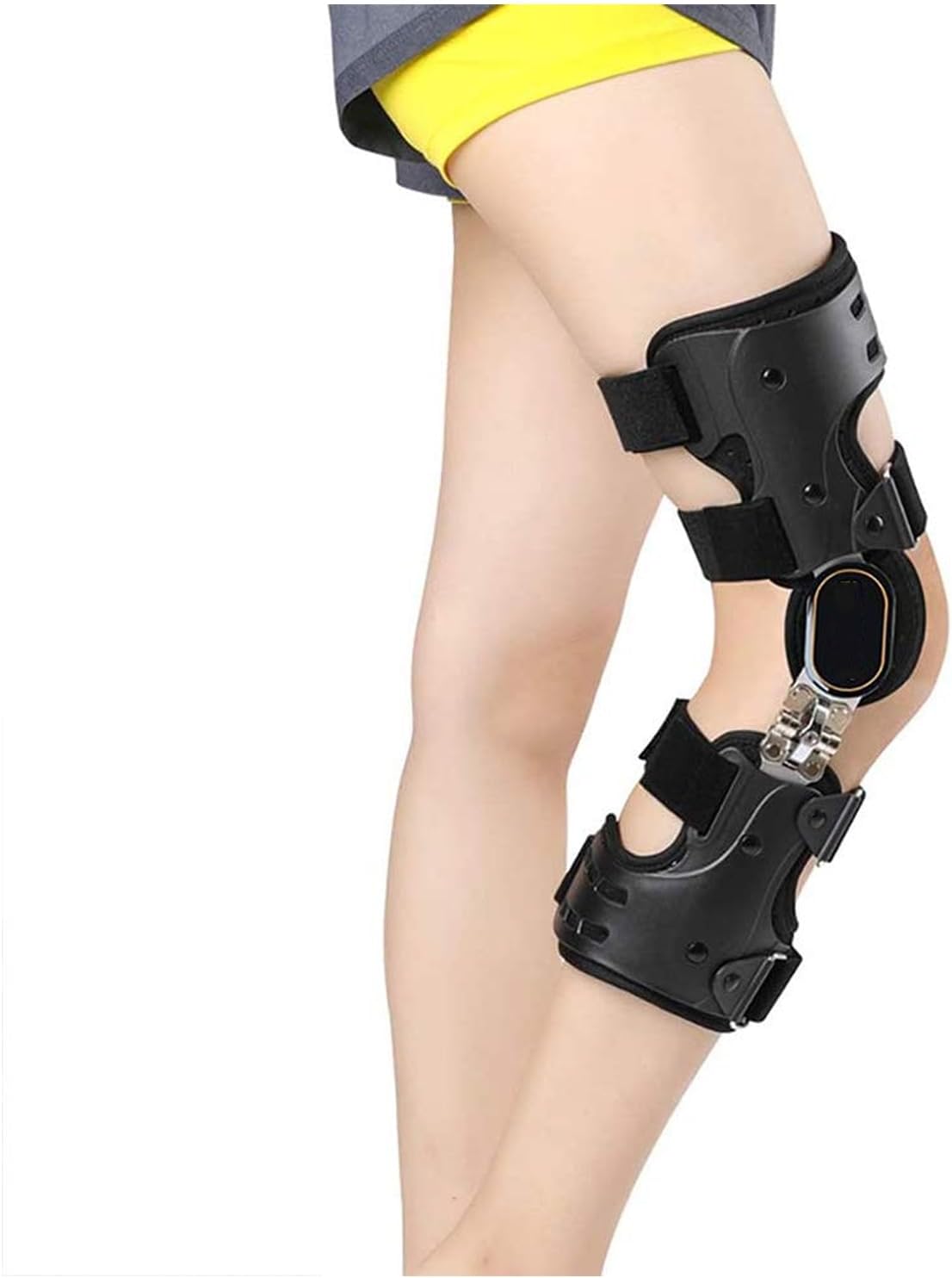 Adjustable Hinged ROM Knee Brace with Strap, Post OP Patella Injury Immobilizer Brace Orthopedic Guard Protector - Full Leg Stabilizer Knee Orthosis Splint(