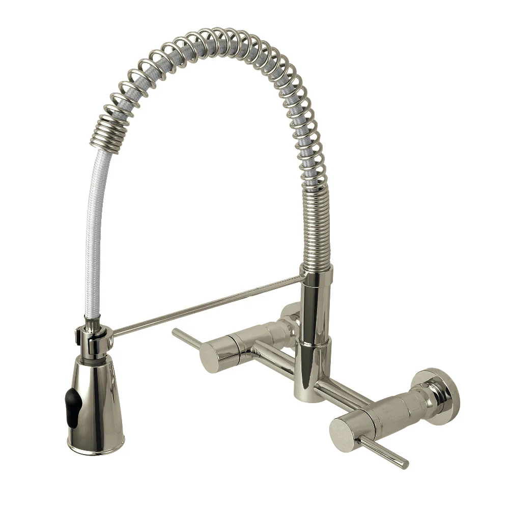 Kingston Brass Gourmetier Concord Double-Handle Wall-Mount Pre-Rinse Bridge Kitchen Faucet, Brushed Nickel (GS8288DL)