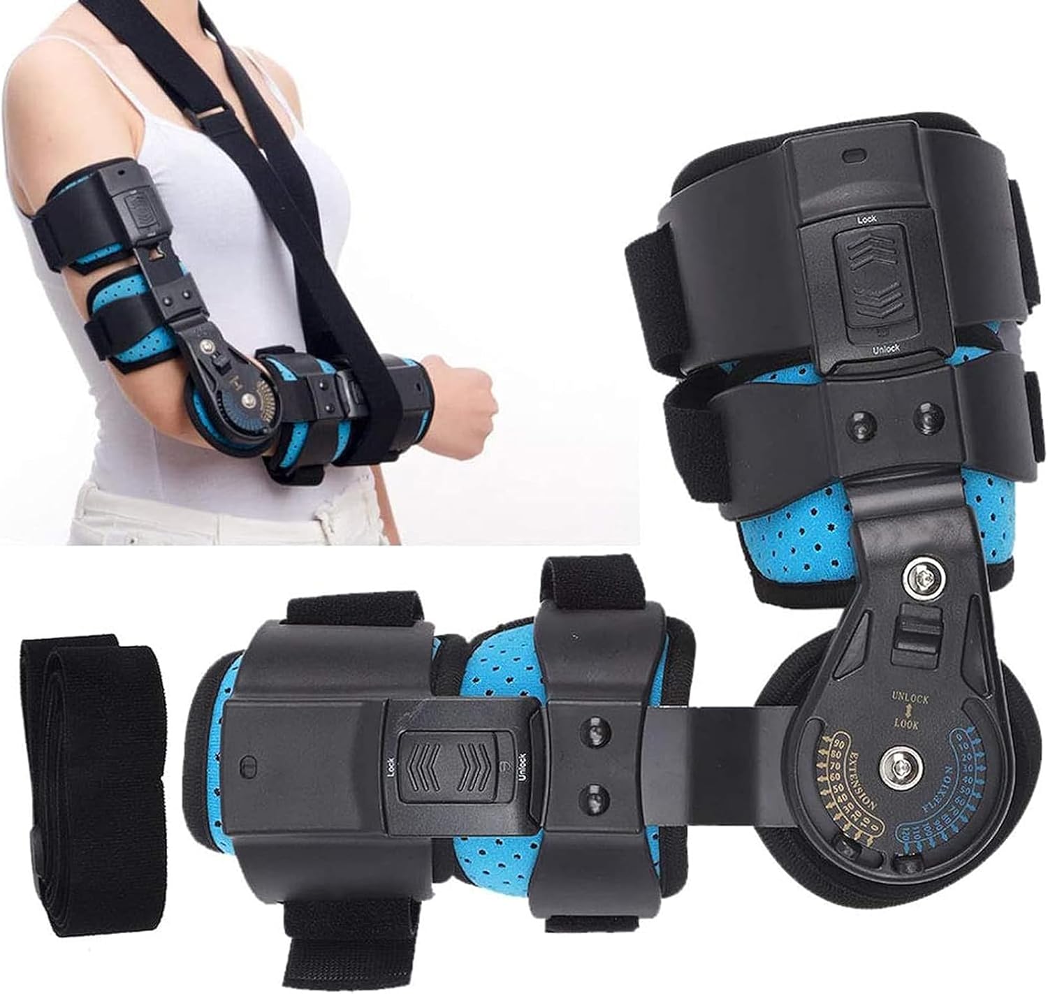 Adjustable Hinged ROM Elbow Brace, Post Op Elbow Brace Stabilizer Splint Arm Injury Recovery Support After Surgery,Right
