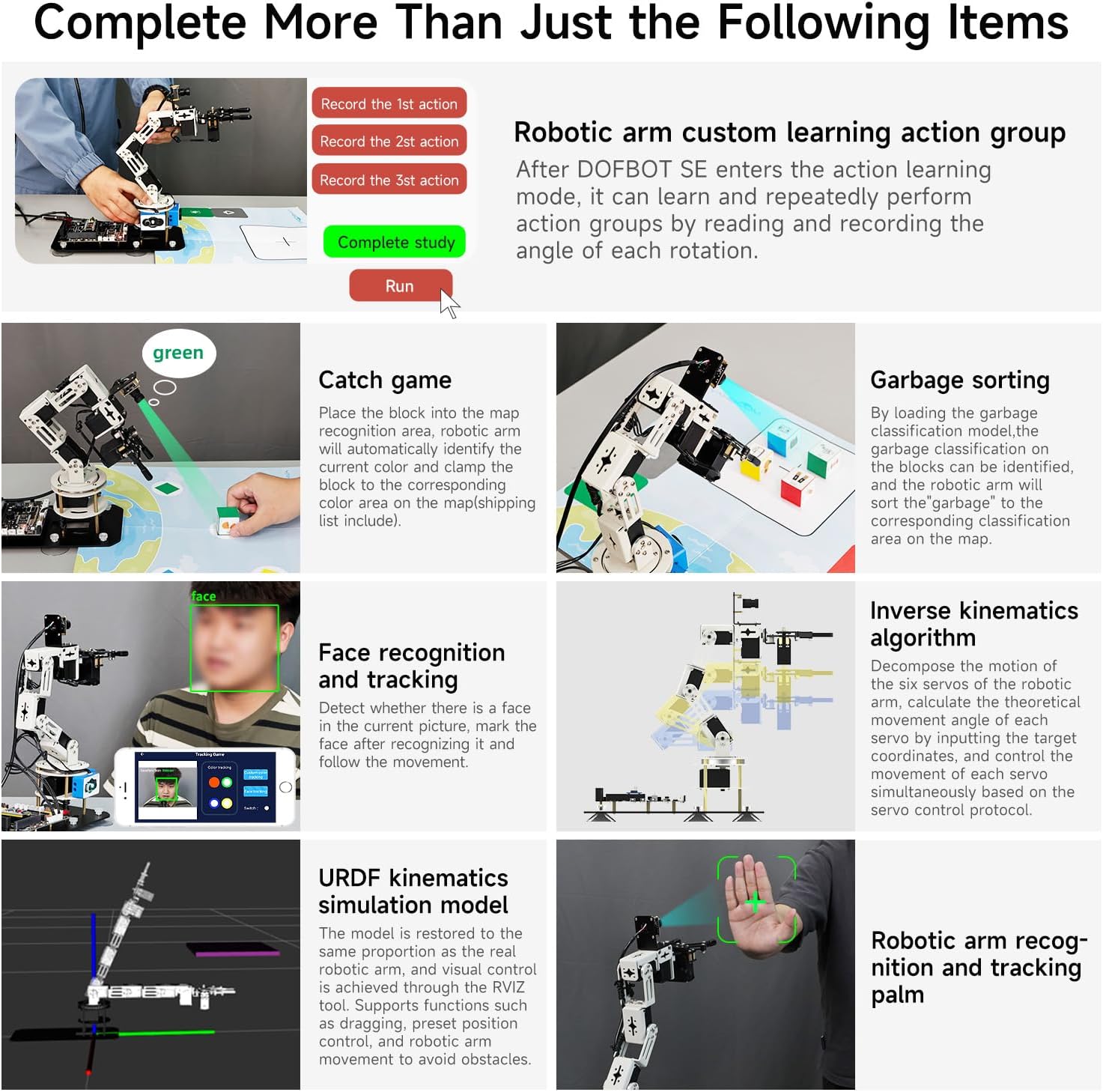 Yahboom Robot Arm ROS Virtual Machine as Controller Programmable AI Visual Recognition 6DOF Mechanical Arm Research Robot DOFBOT-SE (VM Software Not Support MAC)