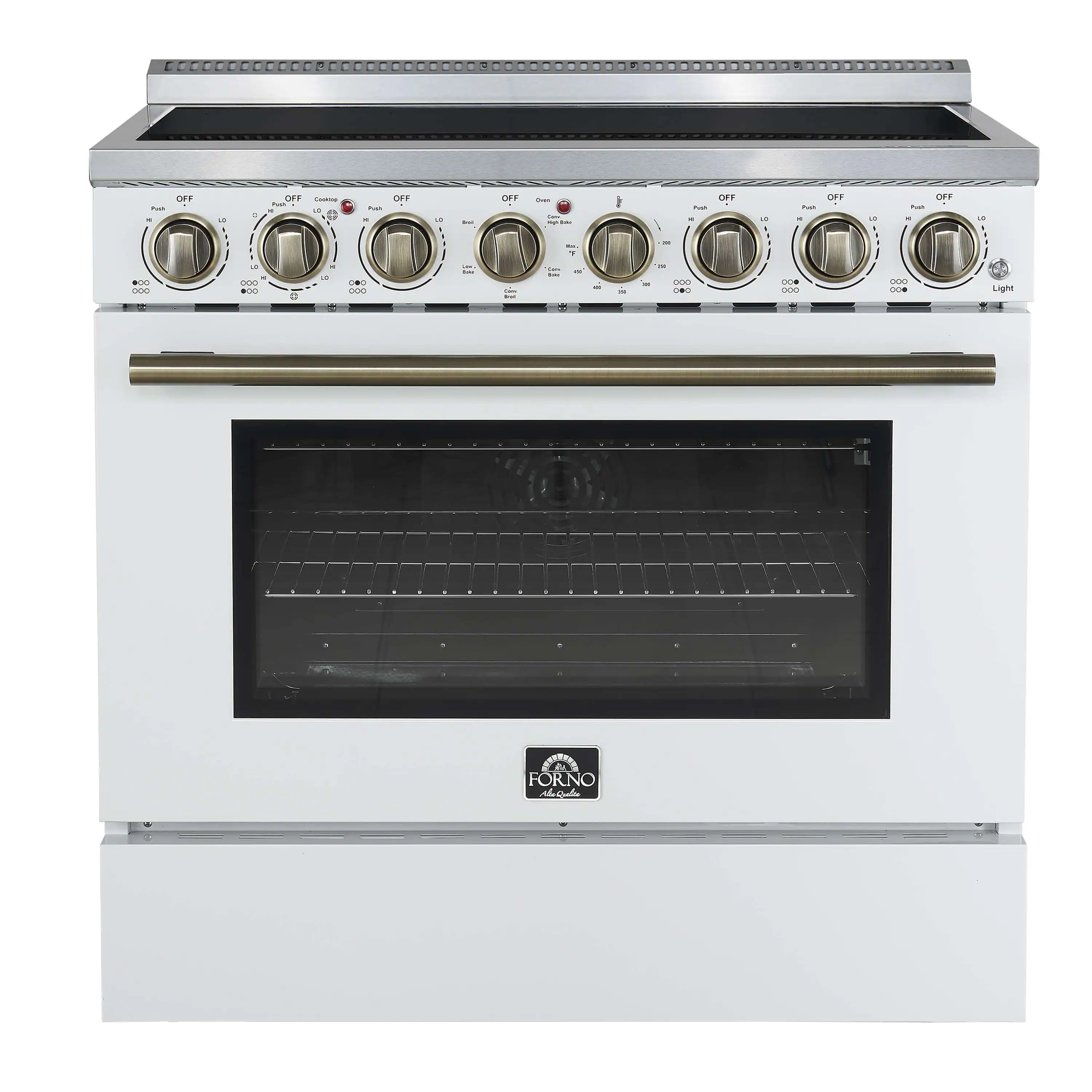 Forno Paolo 36-Inch Freestanding Electric Range with 5.44 Cu.Ft True Convection Oven in White with Antique Brass Handle (FFSEL6011-36WHT)