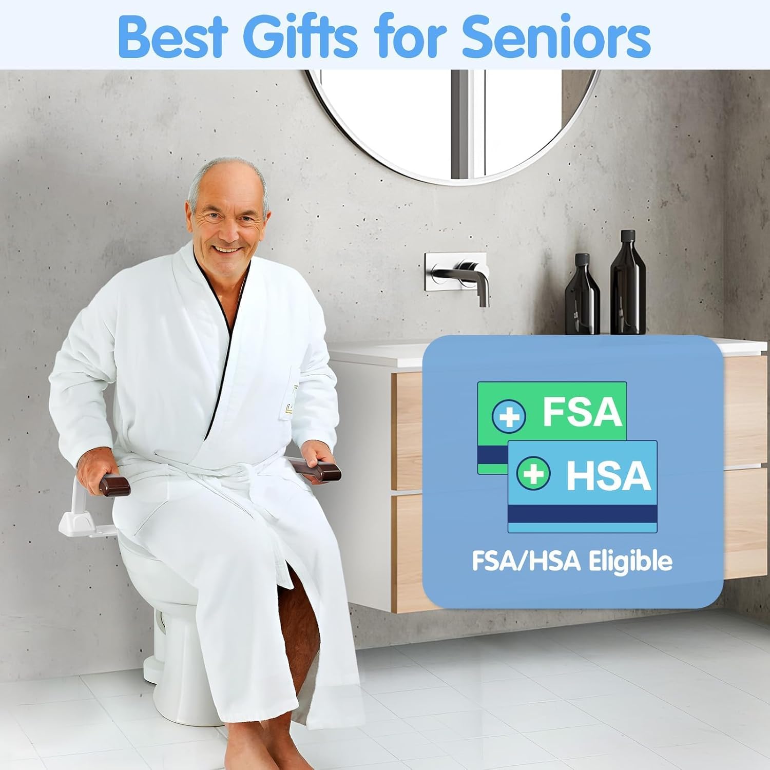 FSA/HSA Eligible Toilet Safety Rails for Seniors, Heavy Duty Foldable Toilet Support for Seniors, Elderly Toilet Seat Rails with Arms, Toilet Bars for Elderly and Disabled Up to 520LBS (Brown Color)