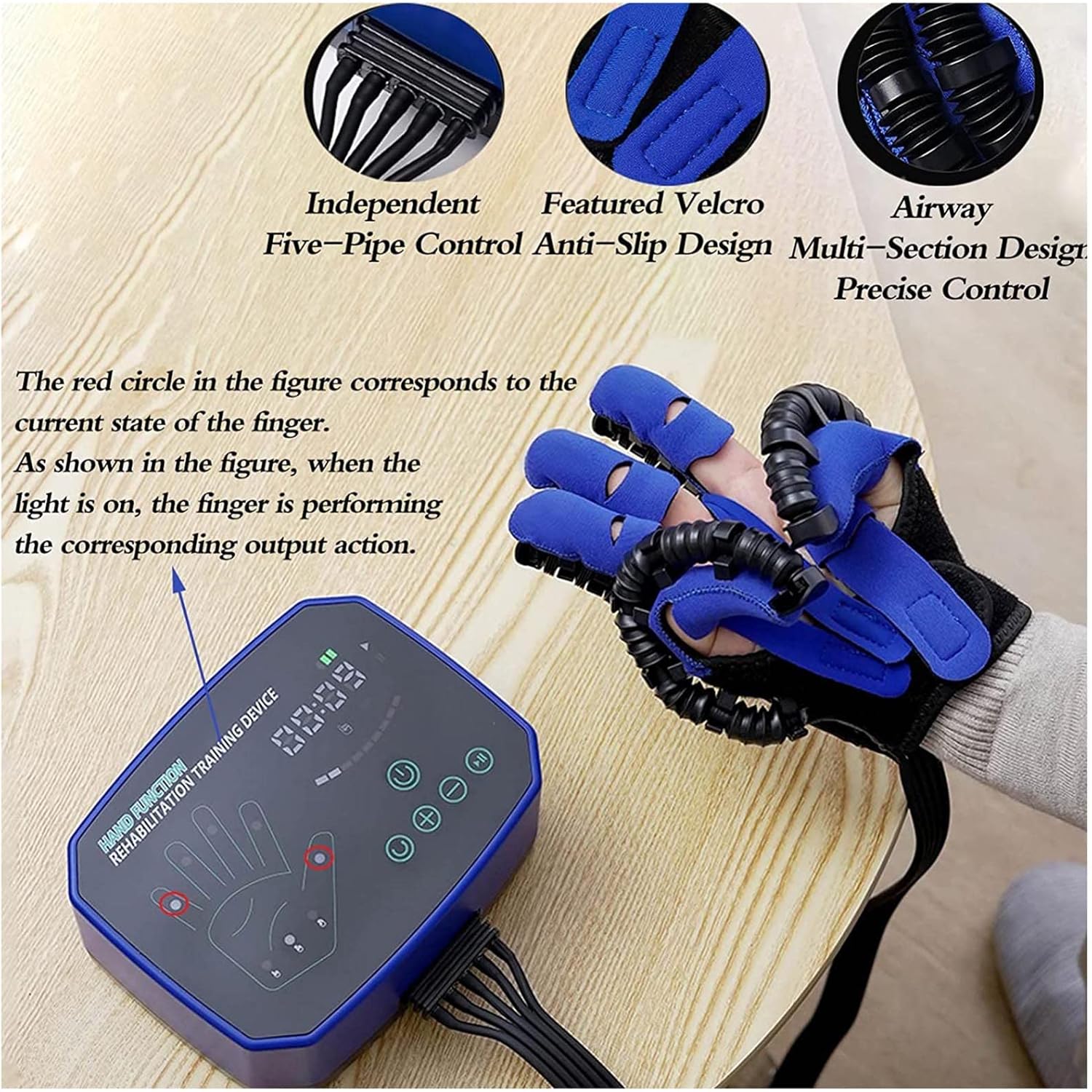 Rehabilitation Robot Gloves Hand Rehabilitation Device, Left Right Hand Finger Stroke Training, Finger Mirror Therapy Equipment for Long Term Relieve Finger Cramps (M,Blue)