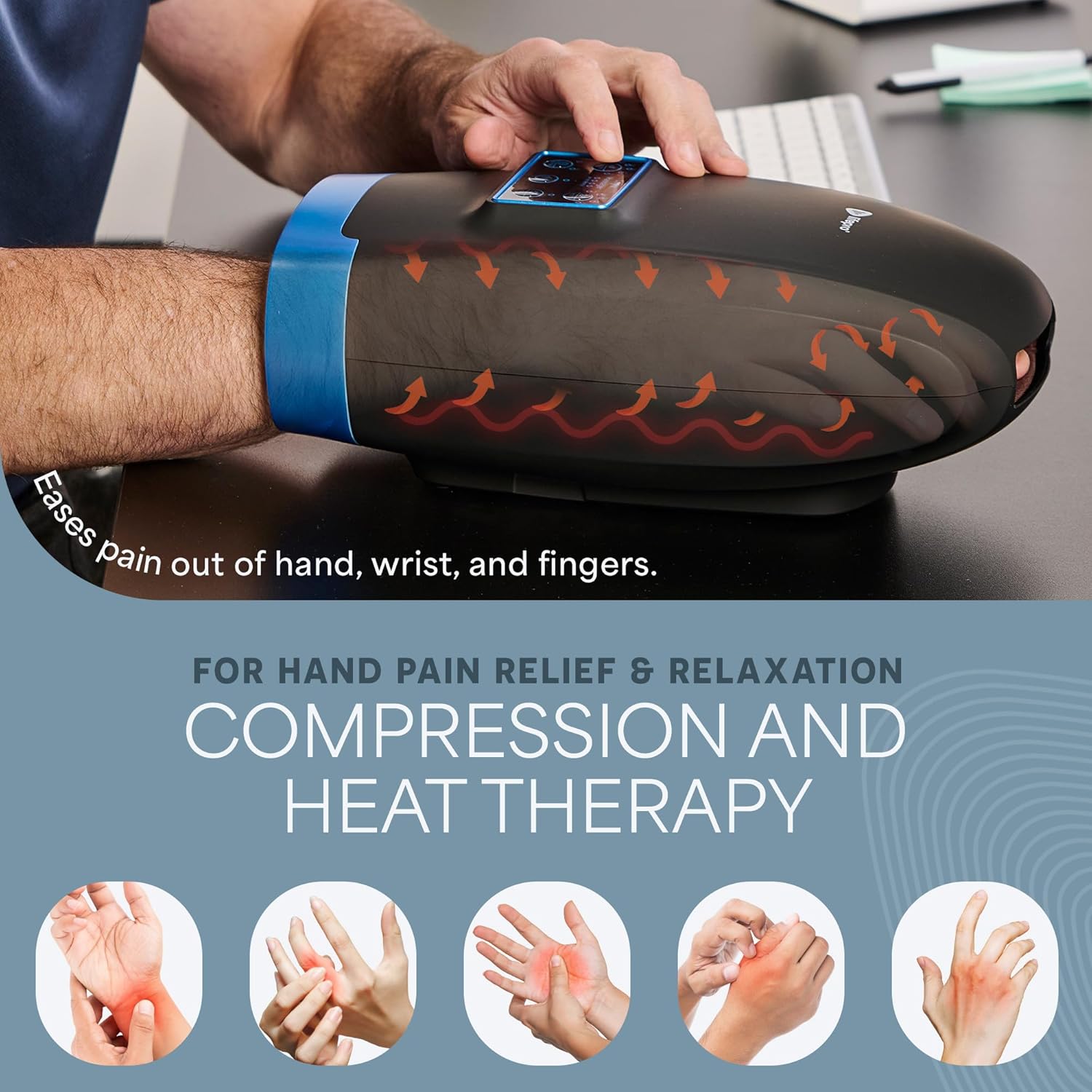LifePro Legra Hand Massager with Heat and Compression - Finger, Wrist, and Palm Massager with 5 Modes - Pressure Point Therapy for Sensitive Hands, Relaxation, and Comfort
