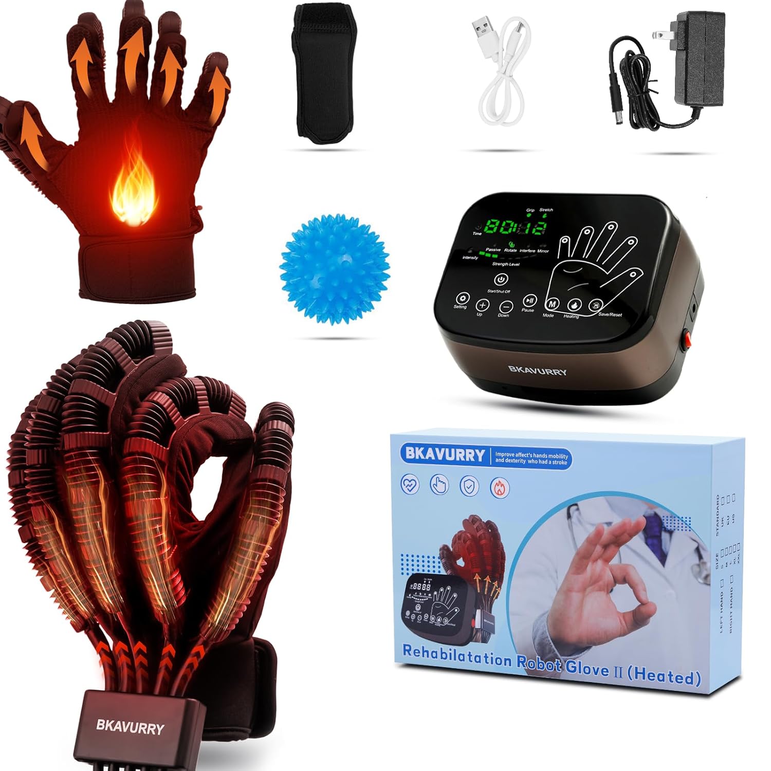 Upgraded Heated Stroke Rehabilitation Gloves Finger and Hand Strengtheners Paraplegic Finger Rehabilitation Physical Therapy Equipment