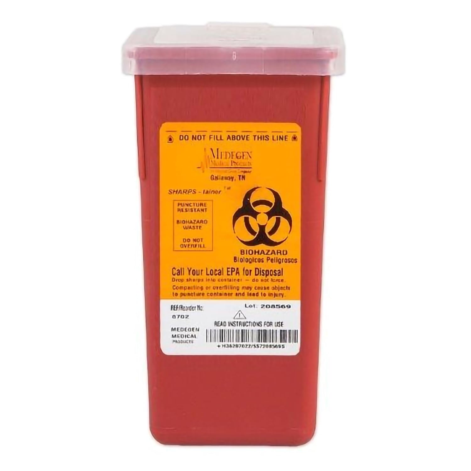 Medegen 8702 Stackable Sharps Container, Red/Black, 1 Quart Capacity, 3.5