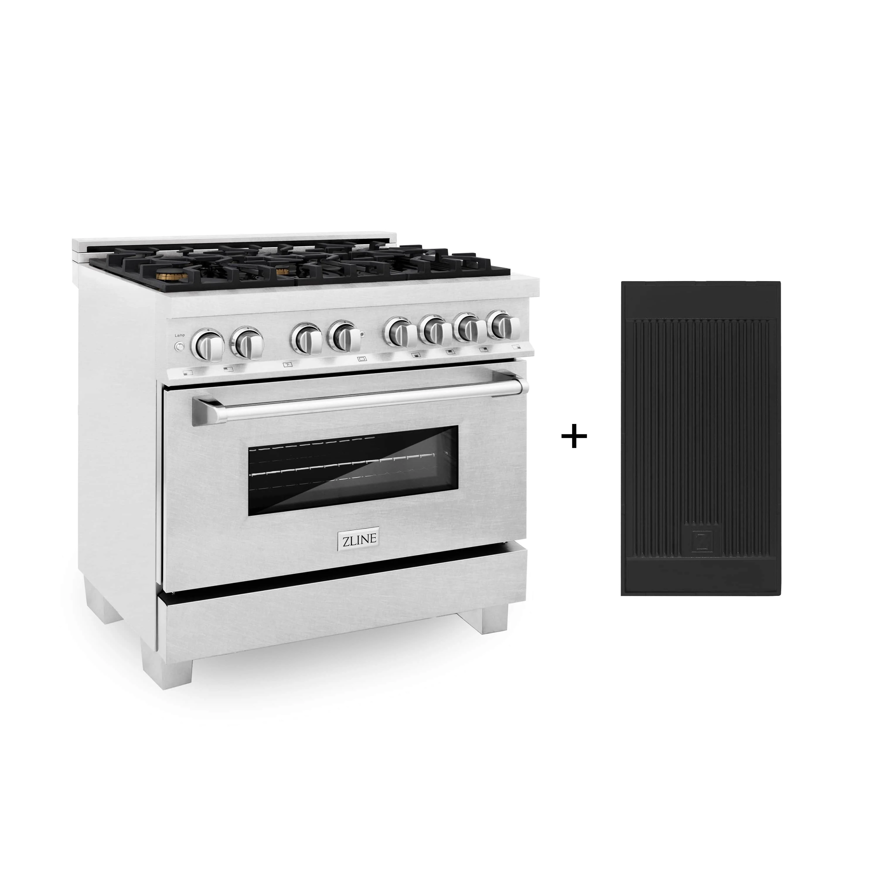 ZLINE 36-inch Legacy Series Dual Fuel Range with Gas Brass Burner Cooktop, Griddle and 4.6 Cu. Ft. Electric Oven in Fingerprint Resistant Satin Stainless Steel (RAS-SN-BR-GR-36)