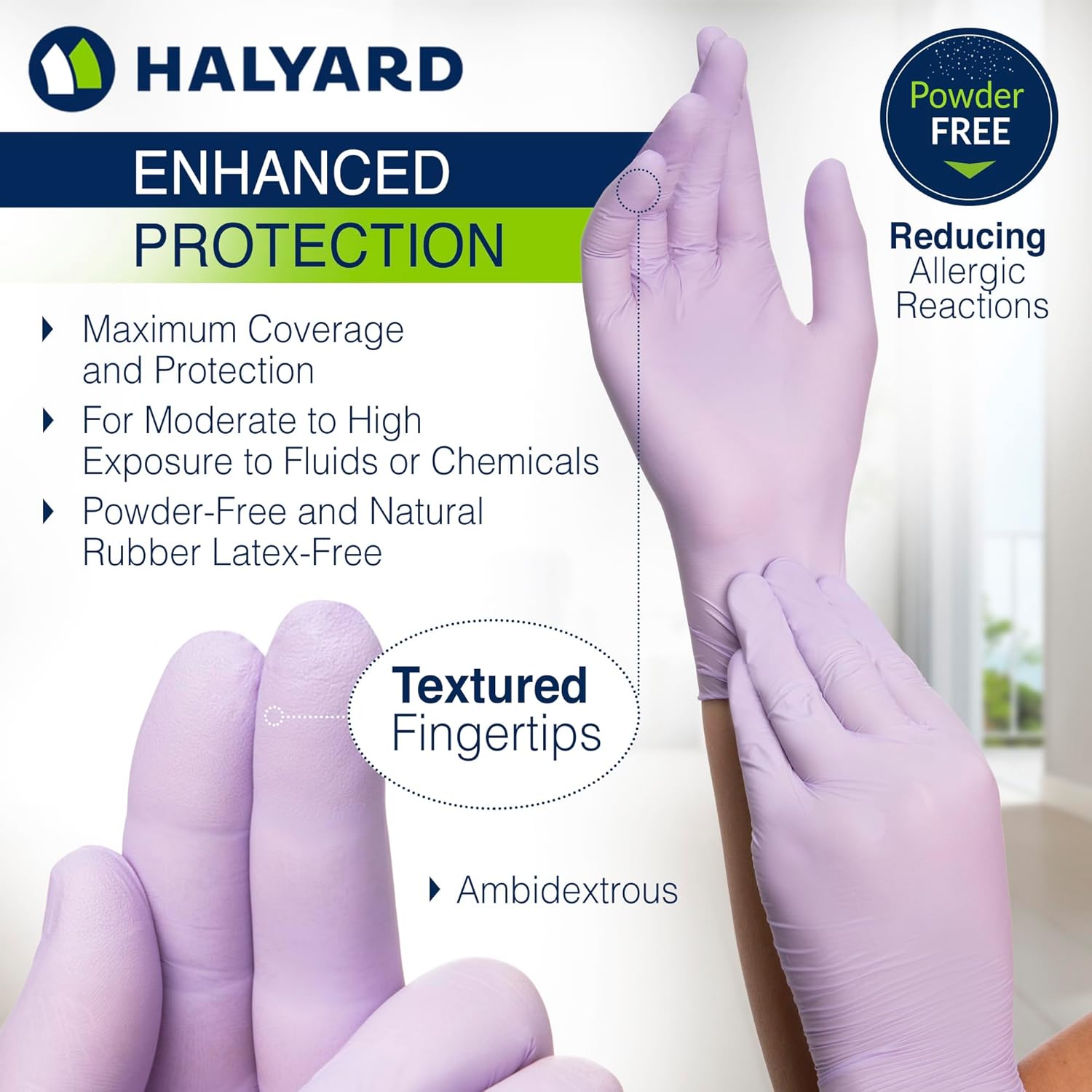 HALYARD Lavender Nitrile Exam Gloves, Disposable, Household Cleaning Supplies for First Aid, Beauty, Baby Care, Pet Care, 3.1 mil, Small, 52817 (Case of 2500)