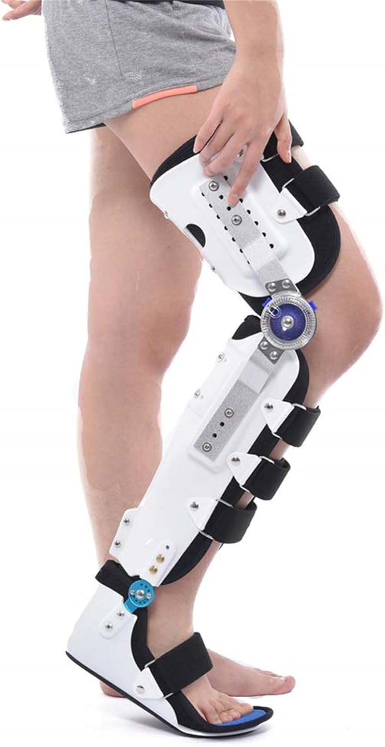 ROM Hinged Knee Foot Support Brace Orthosis Joint Stabilizer, Knee Ankle Foot Orthosis Support, Adjustable Post Op Knee Full Leg Immobilizer Protector Splint for Osteoarthritis, Protect Knee Joint