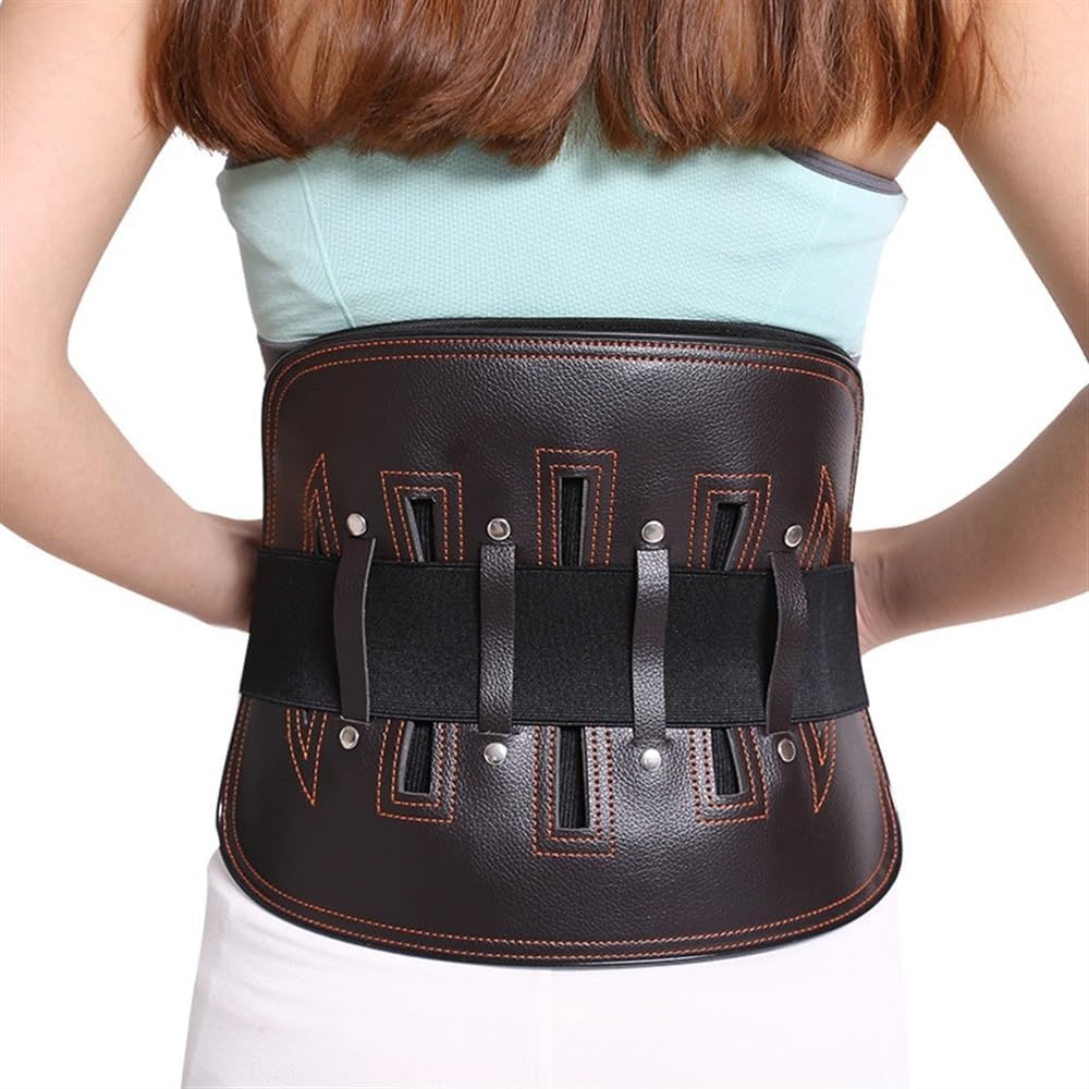 Leather Lumbar Brace Belt for Lower Back Pain Relief, Back Posture Corrector Spine Decompression Waist Support Belt for Elderly Sedentary Pain Relief(XX-Large)