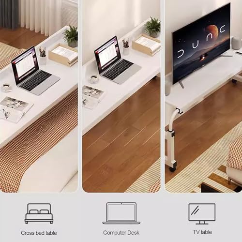 Laptop Cart Over Bed Desk，Table with Wheels Food Tray Desk Rolling Medical Table Over Bed Desk Height Adjustable 65-95cm Standing Over Bed Table King Size(Color:Wood)