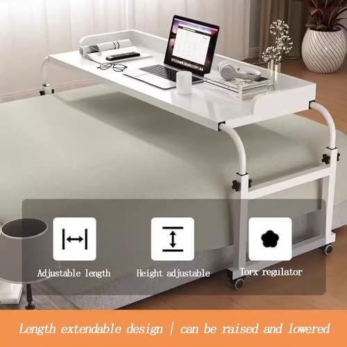 Laptop Cart Over Bed Desk，Table with Wheels Food Tray Desk Rolling Medical Table Over Bed Desk Height Adjustable 65-95cm Standing Over Bed Table King Size(Color:Wood)