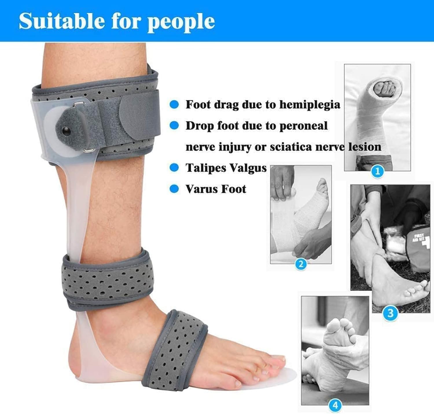 HUANGJUN Brace Drop Foot Support Splint Medical Ankle Foot Orthosis Support Drop Foot Postural Correction Brace, Right