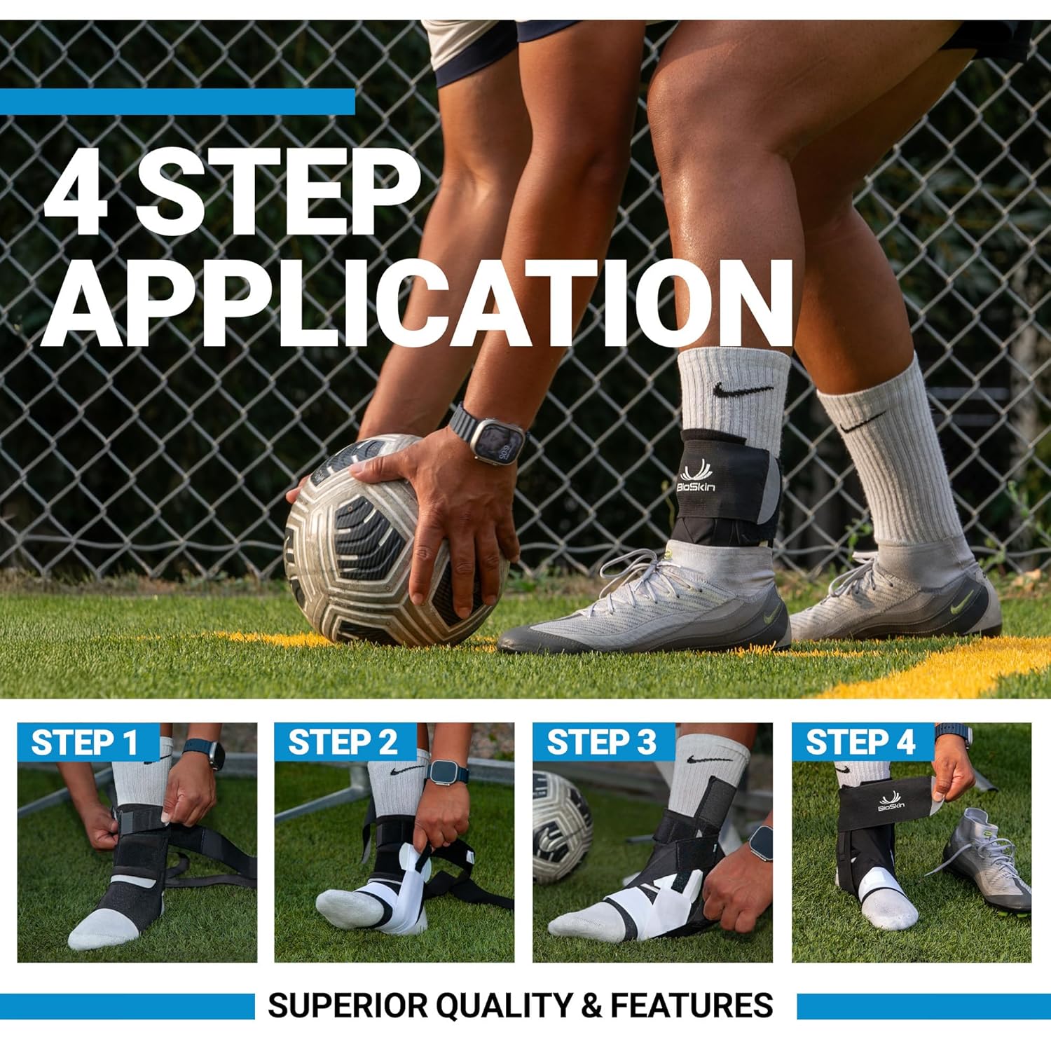 BioSkin TriLok Ankle Brace - Sprained Ankle & Plantar Fasciitis Support, Figure-8 Stabilizer with FootLok Arch-Lift, Women & Men, Fits in Most Shoes, Lightweight & Hypoallergenic, HSA/FSA, Small