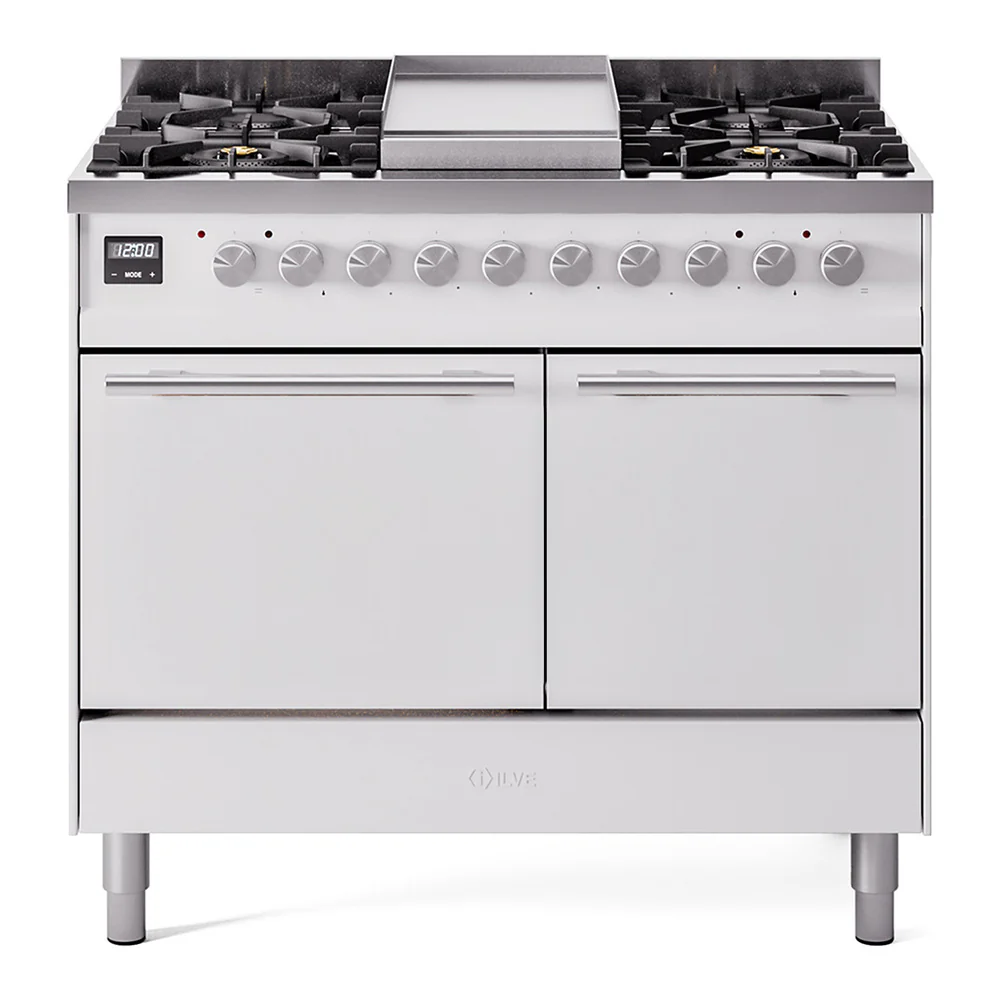 ILVE 40-inch Professional Plus II Dual Fuel Range with Solid Door Oven in White (UPD40FQMPWH)