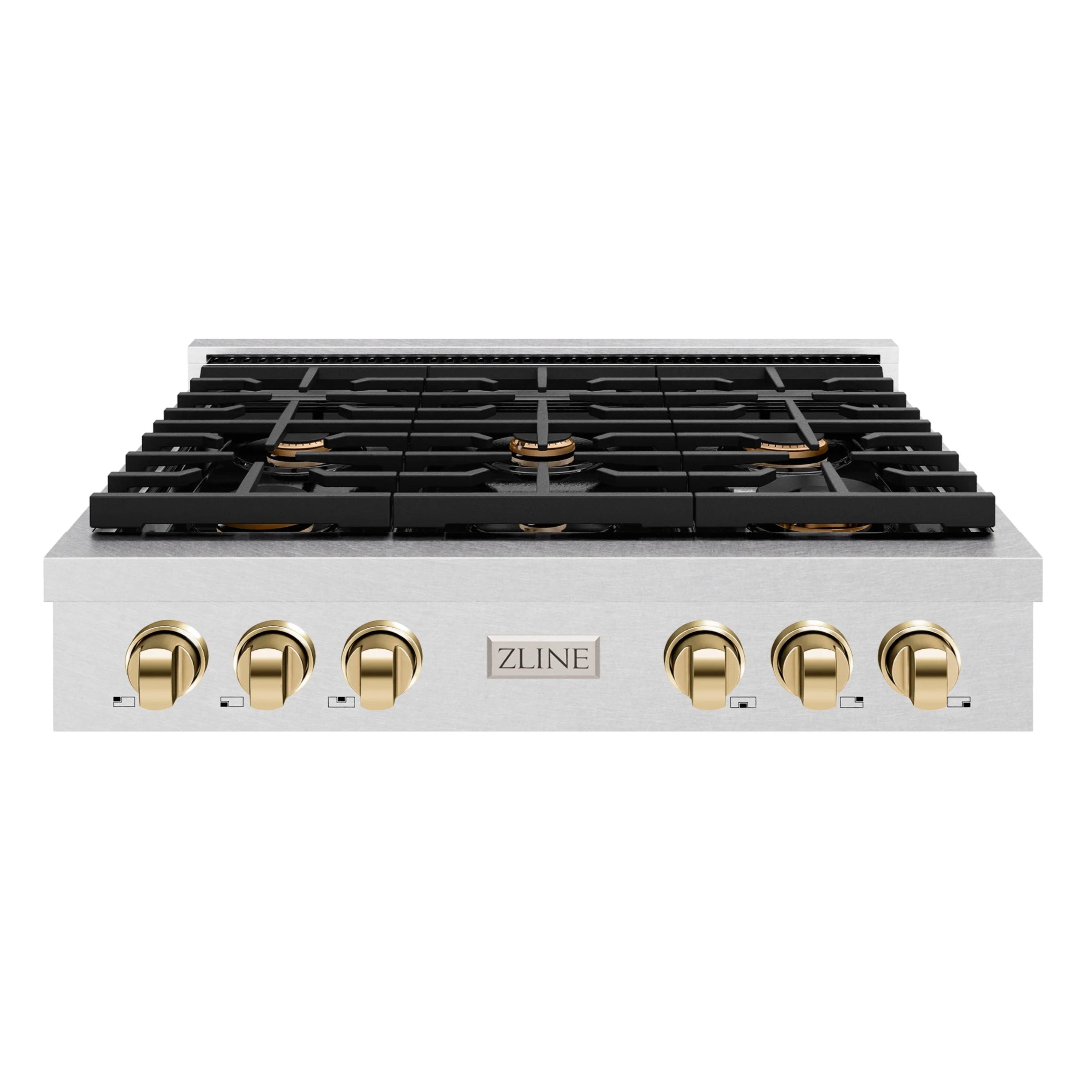 ZLINE Autograph Edition 36-Inch Paramount Gas Rangetop with 6 Burners and Porcelain Cooktop in Satin Stainless Steel with Polished Gold Accents (SRTSZ-36-G)