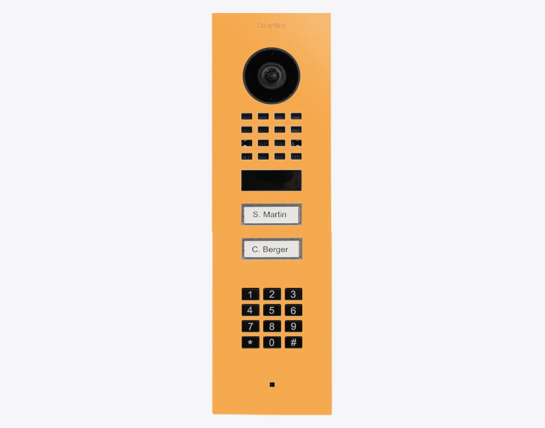 DoorBird D1102KV Flush Mount IP Video Door Station, 2 Call Button in Saffron Yellow, RAL 1017