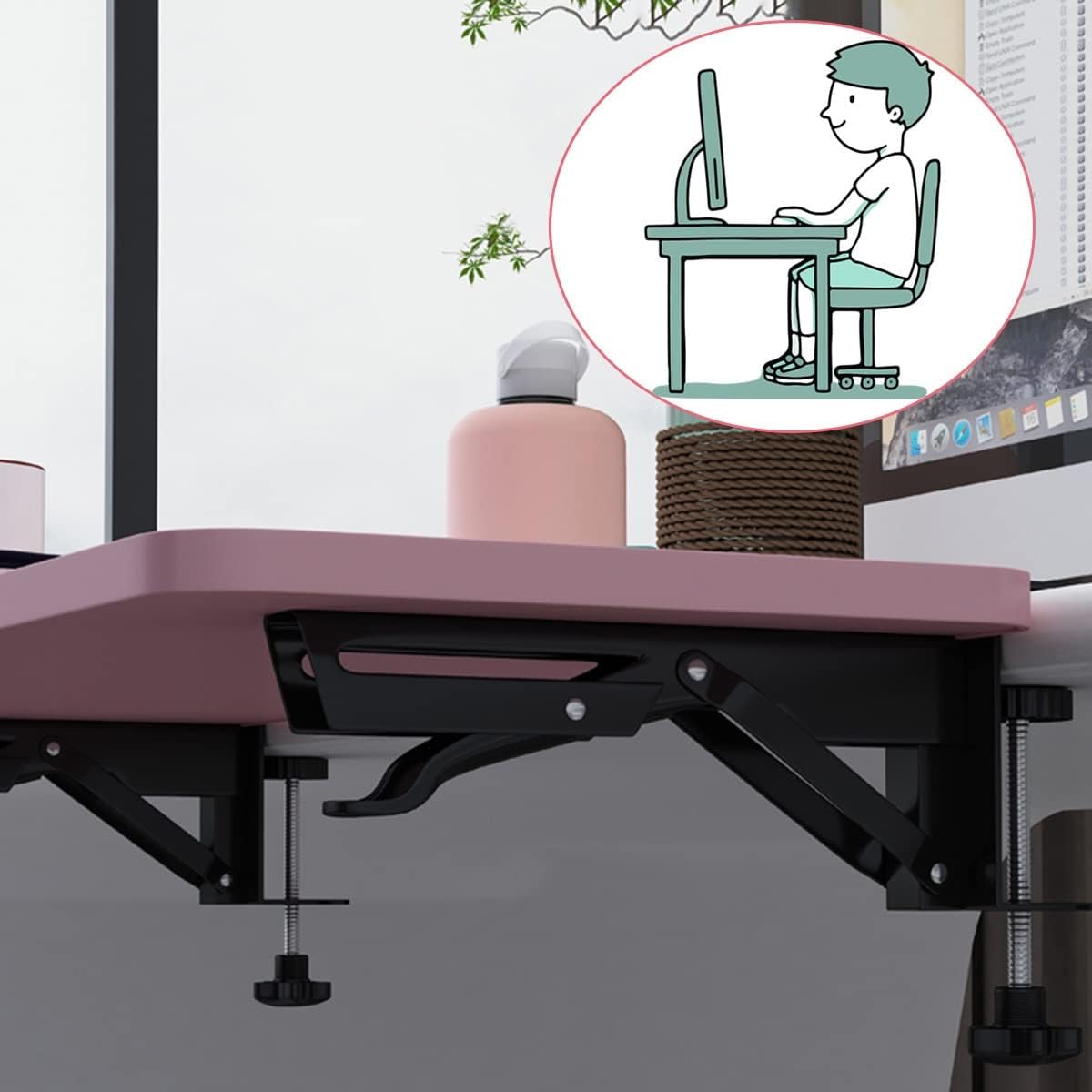 Keyboard Tray Clamp-On Desk Platform Extender Foldable Ergonomic Armrest Shelf Table Mount Extension Board Elbow Arm Support Rack Reduce Fatigue, Pink,Pink-75cm/29.5in